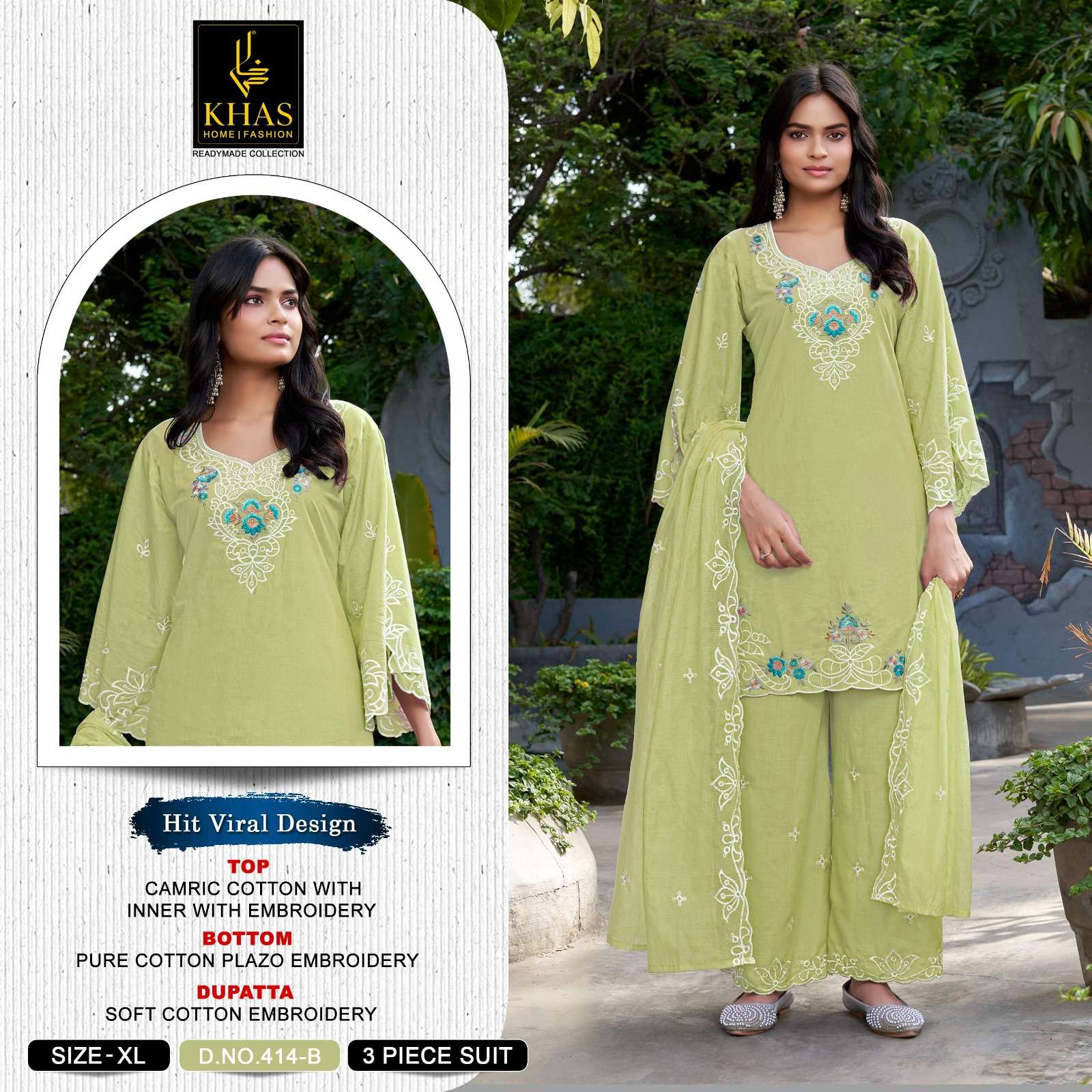 KHAS FASHION D NO 414 COTTON DESIGNER WORK READY MADE SUIT