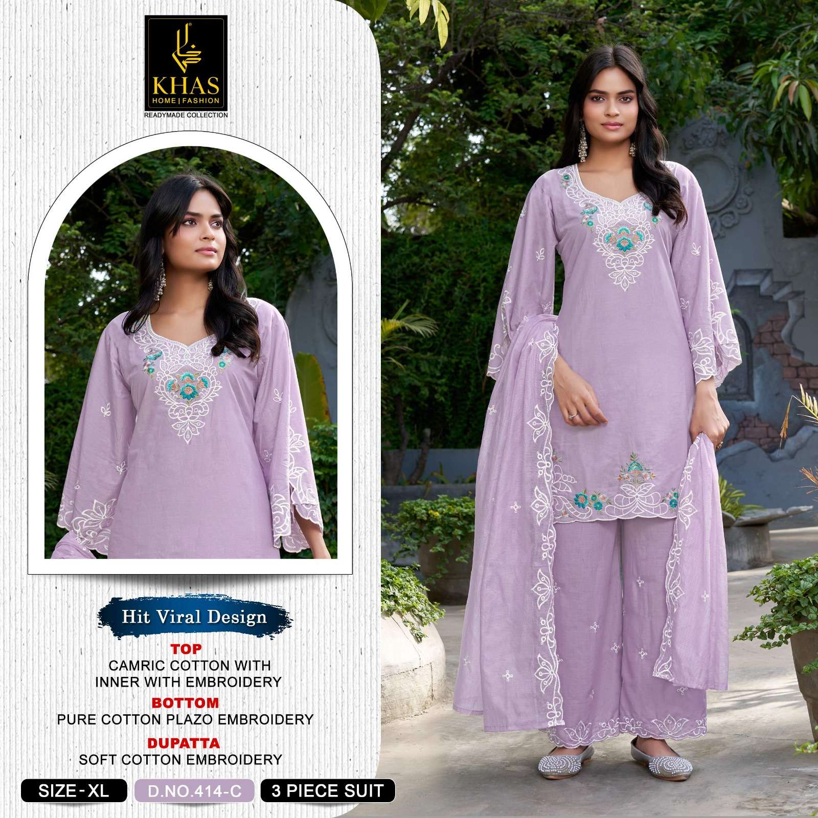 KHAS FASHION D NO 414 COTTON DESIGNER WORK READY MADE SUIT