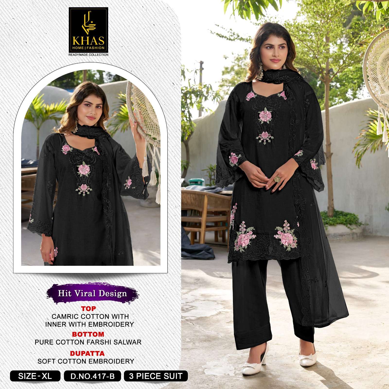 KHAS FASHION D NO 417 COTTON EMBROIDERY DESIGNER WORK READY MADE SUIT