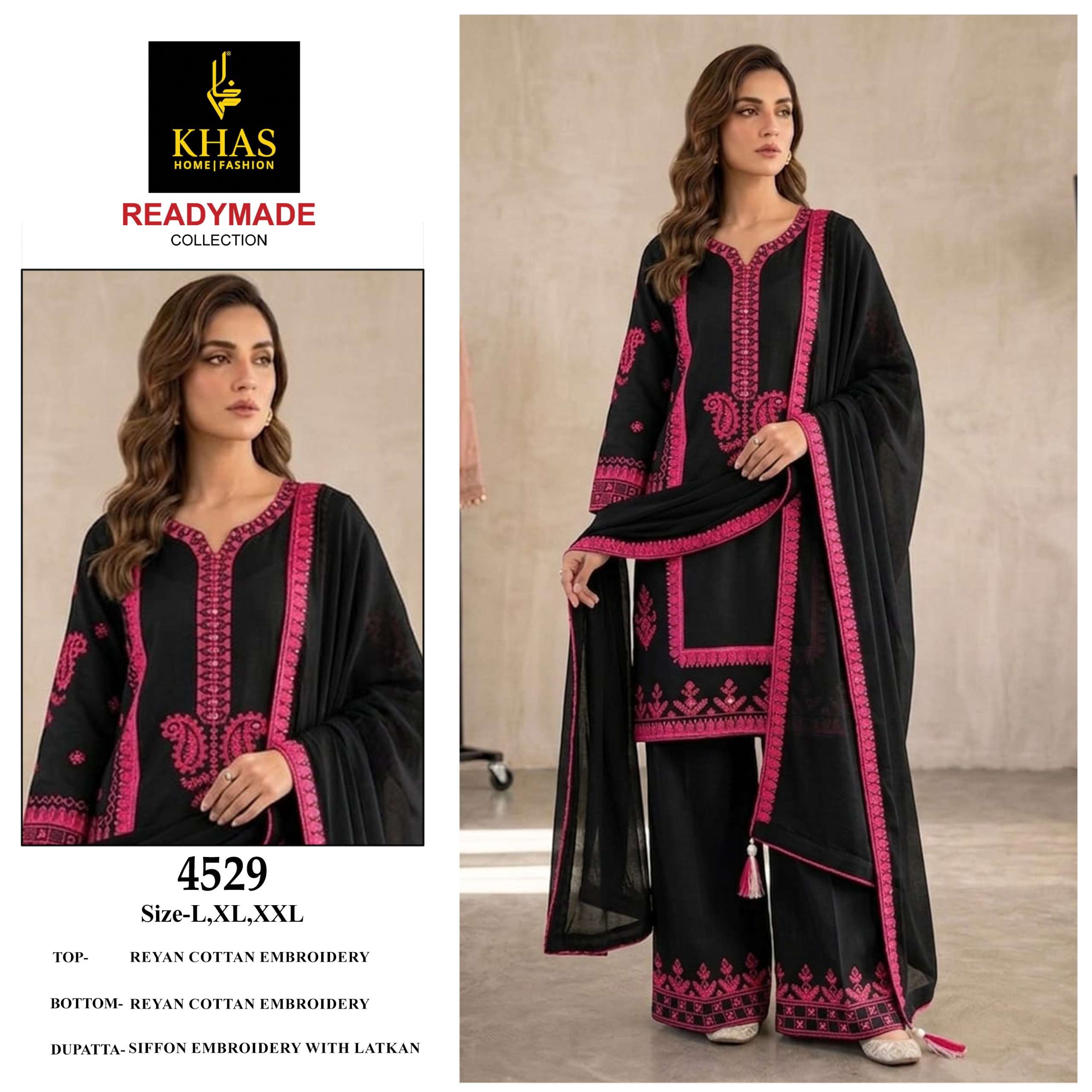 KHAS FASHION D NO 4529 TO 4531 RAYON FANCY EMBROIDERY DESIGNER WORK READY MADE PAKISTANI SUIT