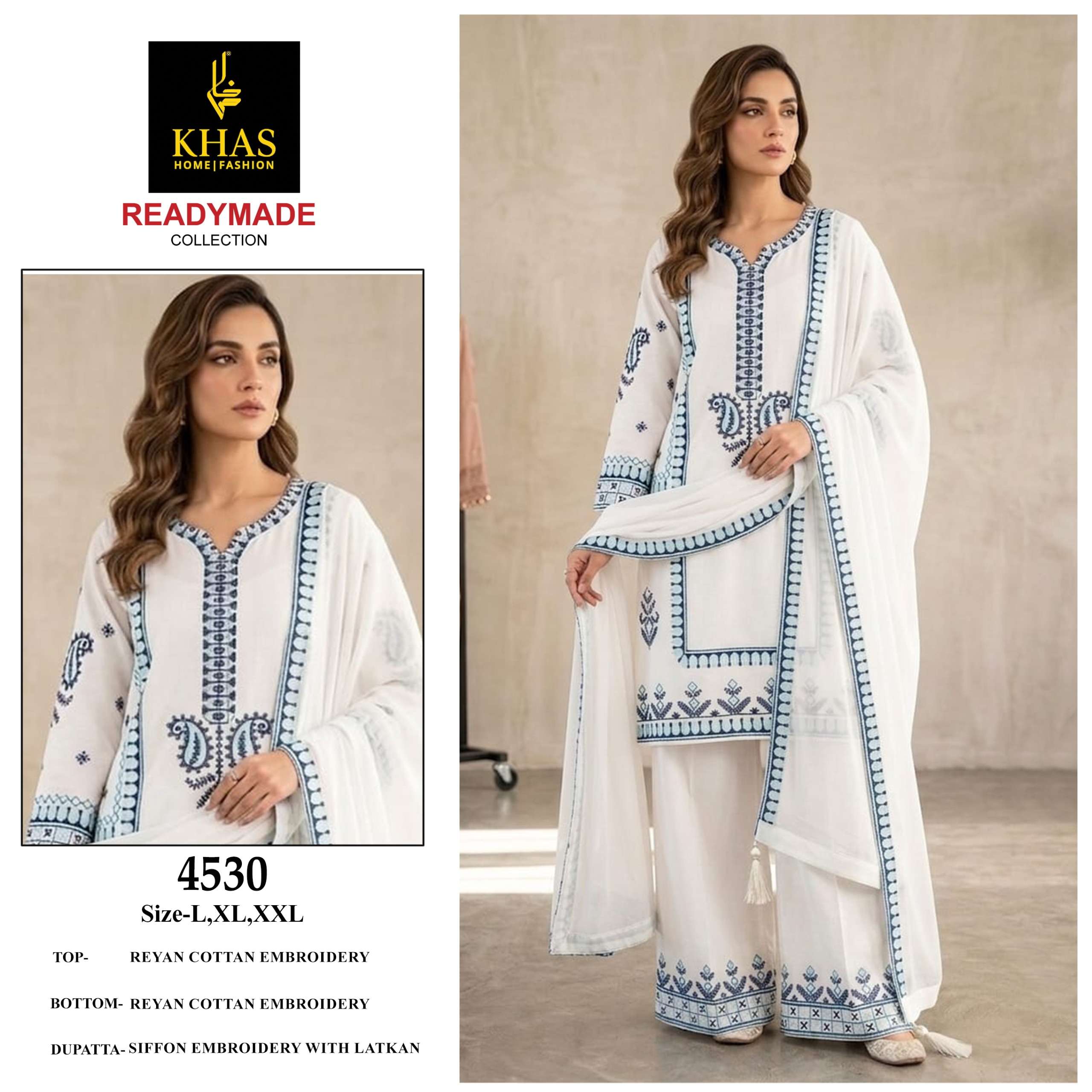 KHAS FASHION D NO 4529 TO 4531 RAYON FANCY EMBROIDERY DESIGNER WORK READY MADE PAKISTANI SUIT