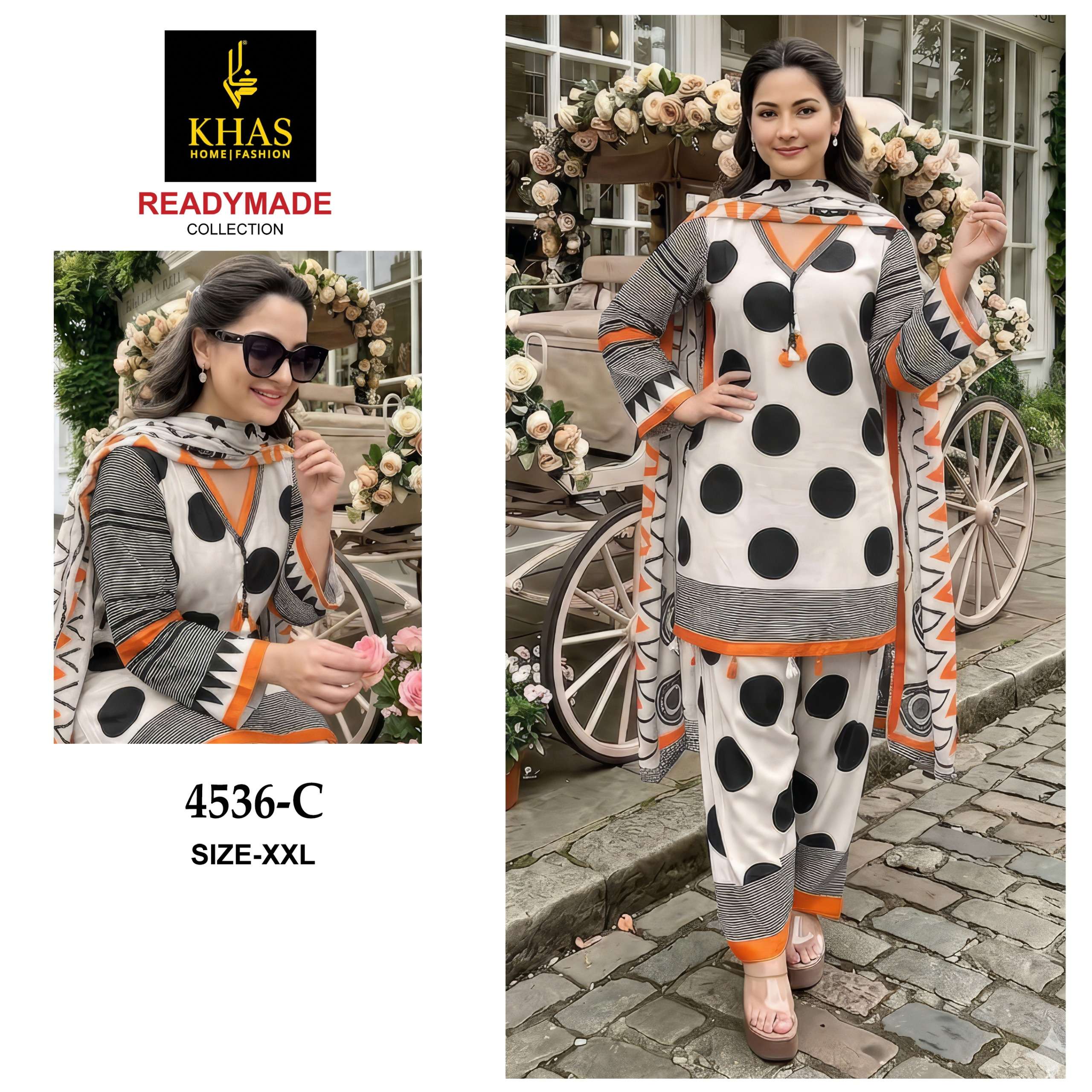 KHAS FASHION D NO 4537 MUSLIN PRINT WITH FANCY WORK PAKISTANI STYLE SUIT