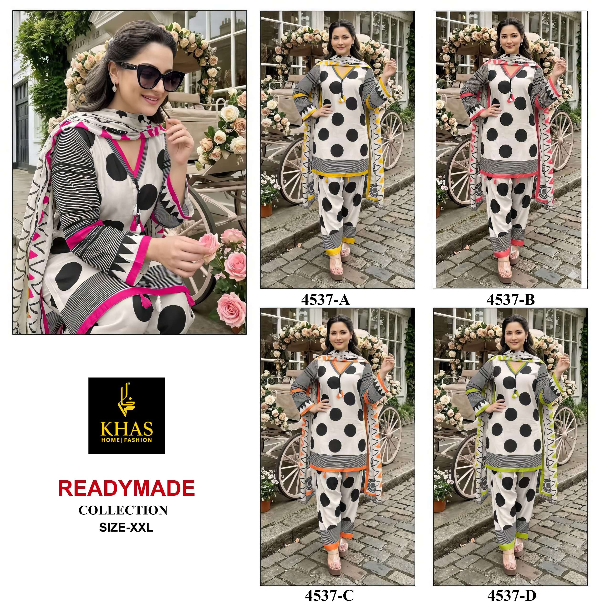 KHAS FASHION D NO 4537 MUSLIN PRINT WITH FANCY WORK PAKISTANI STYLE SUIT