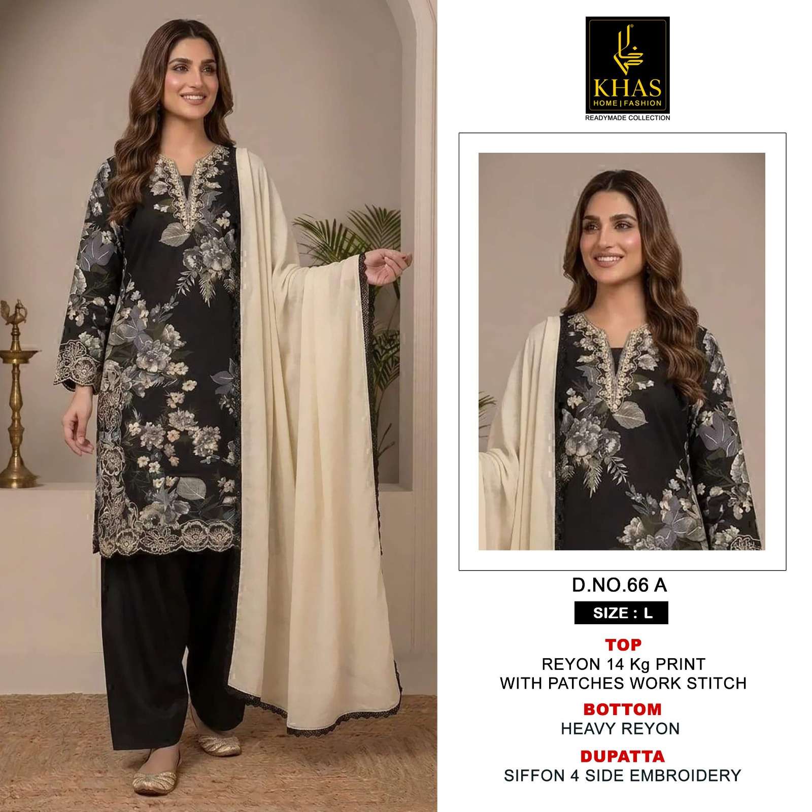 KHAS FASHION D NO 66 RAYON FANCY EMBROIDERY WORKS READY MADE LADIES SUIT