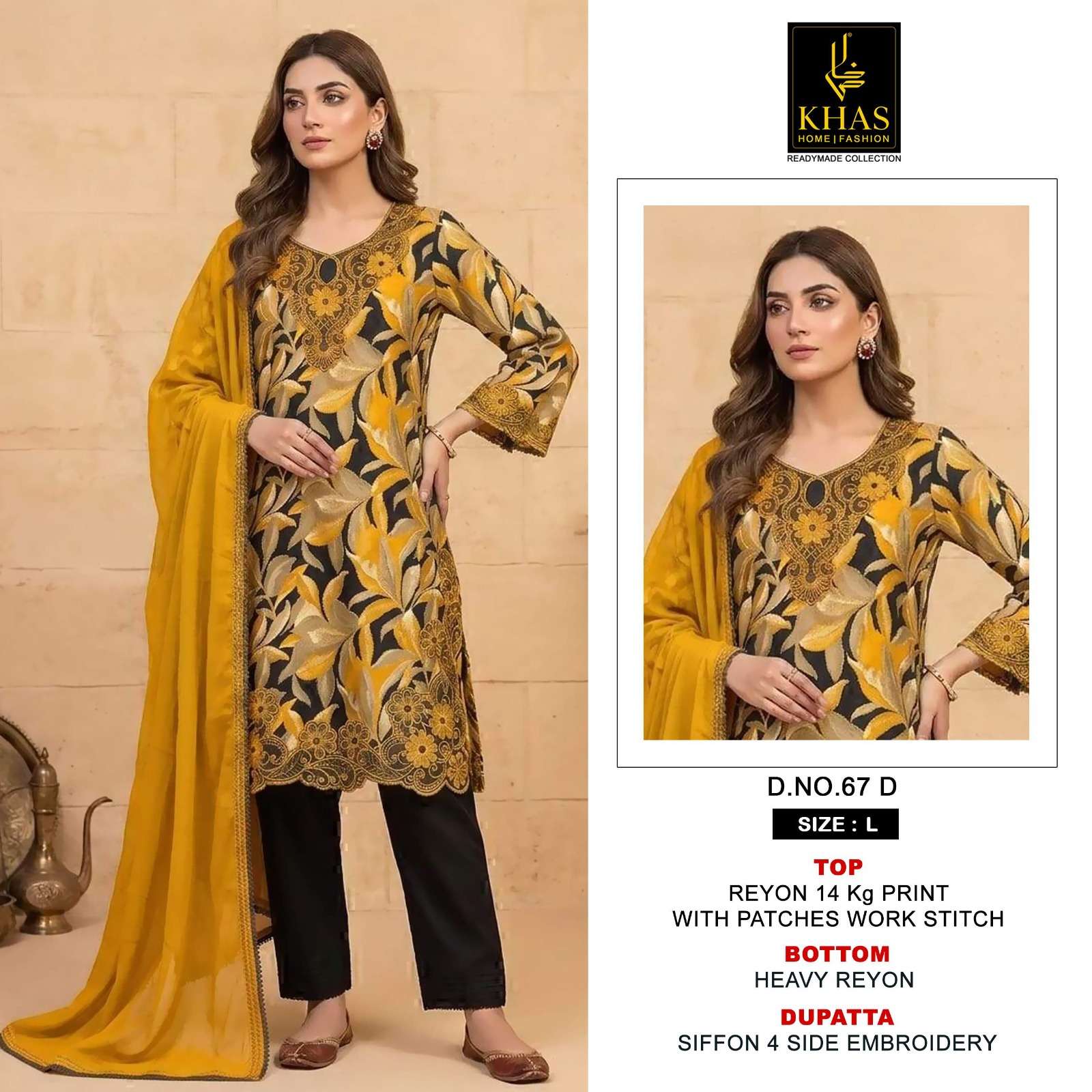 KHAS FASHION D NO 67 RAYON FANCY WORK READY MADE PAKISTANI SUIT