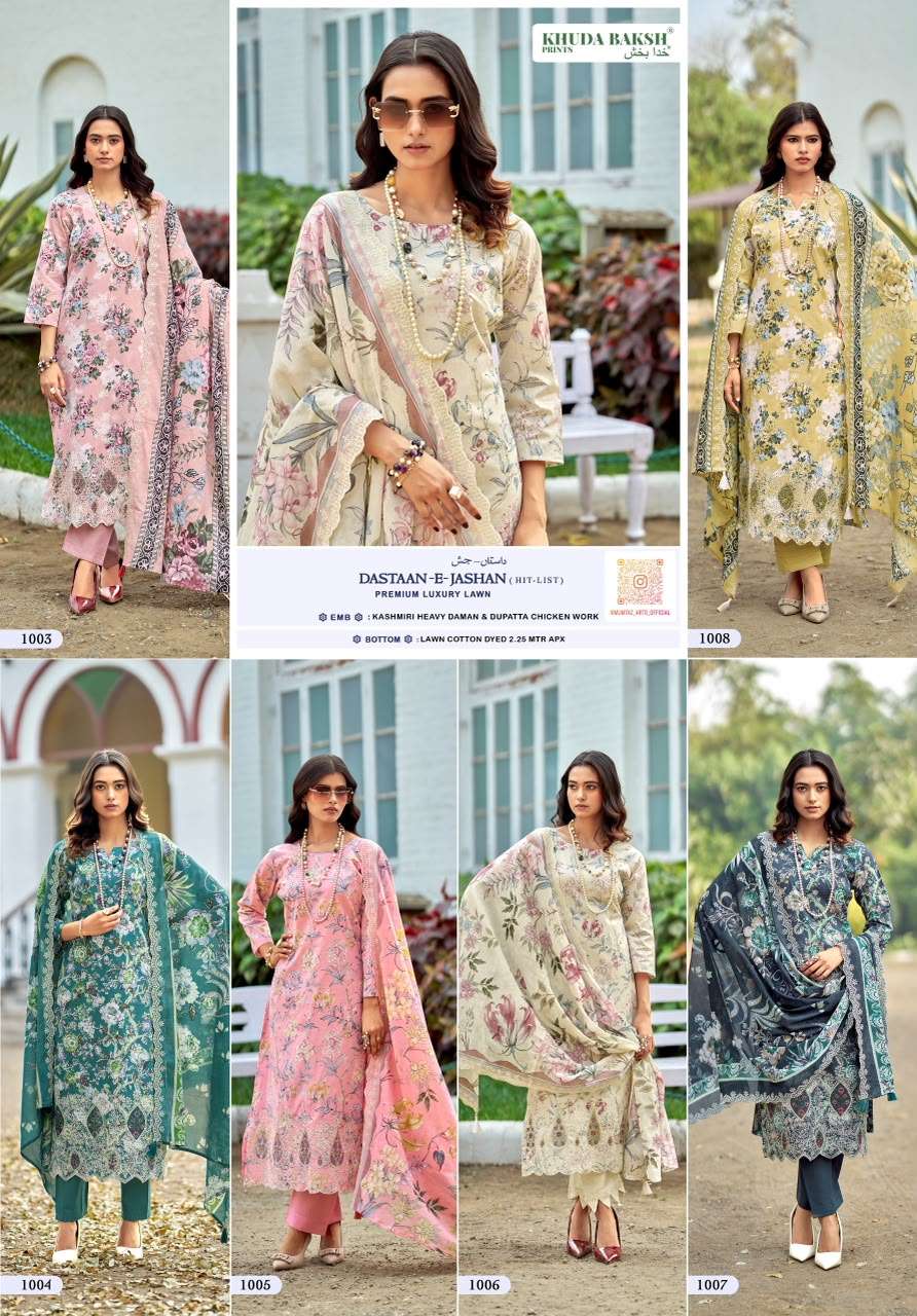 KHUDHA BAKSH PRINTS DASTAAN E JASHAN HIT LIST LAWN COTTON DIGITAL PRINT WITH FANCY WORK SUIT