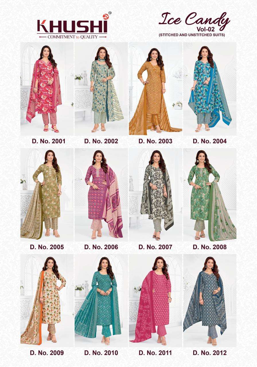 KHUSHI ICE CANDY VOL 2 COTTON PRINTED LADIES UNSTITCH DRESS MATERIAL 