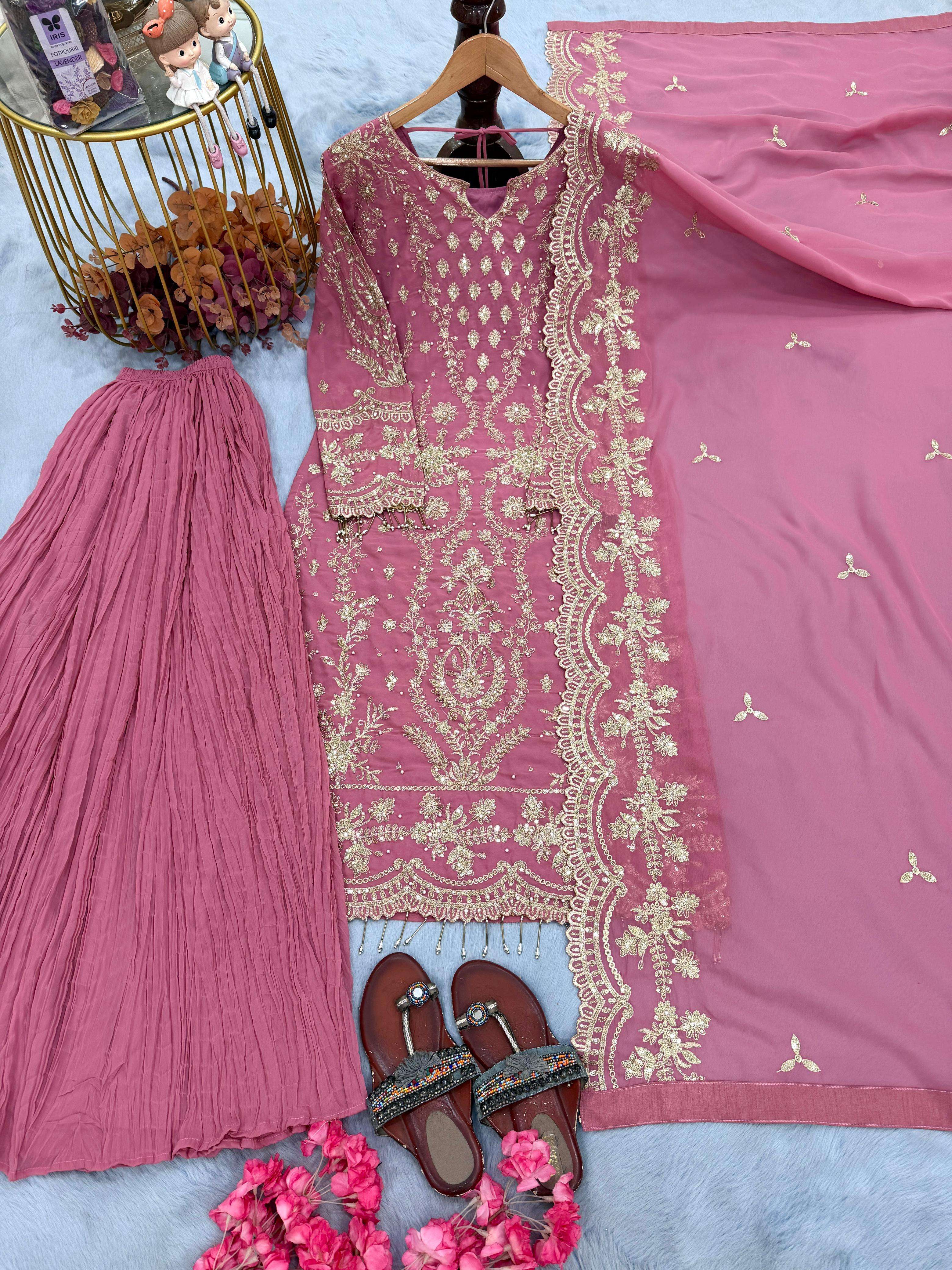 LADY LOOK 027 GEORGETTE BEAUTIFUL DESIGNER WORK READY MADE PARTY WEAR SUIT