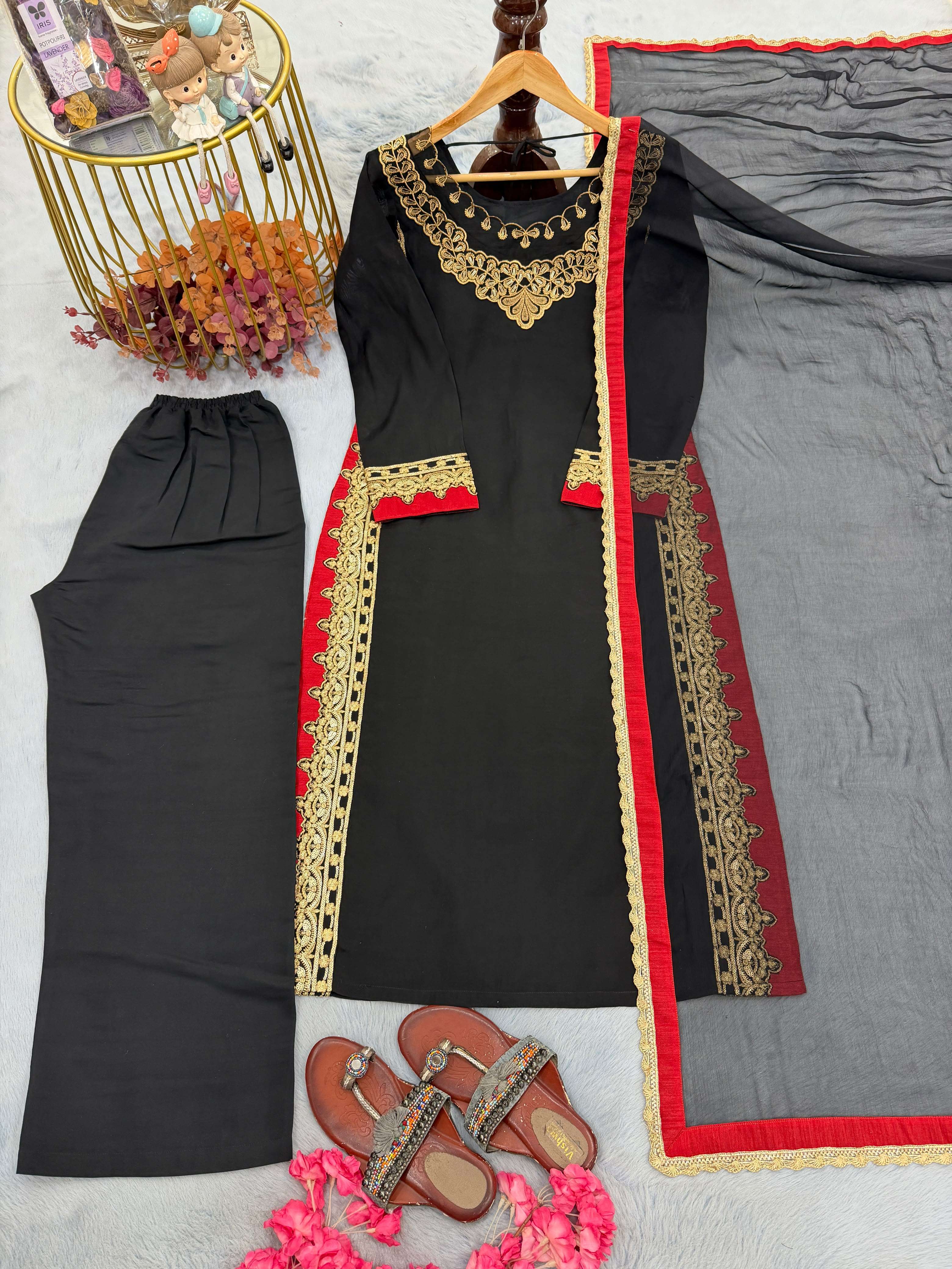 LADY LOOK 044 CHANDERI SILK DESIGNER PARTY WEAR LADIES TOP PLAZZO AND DUPATTA SET 