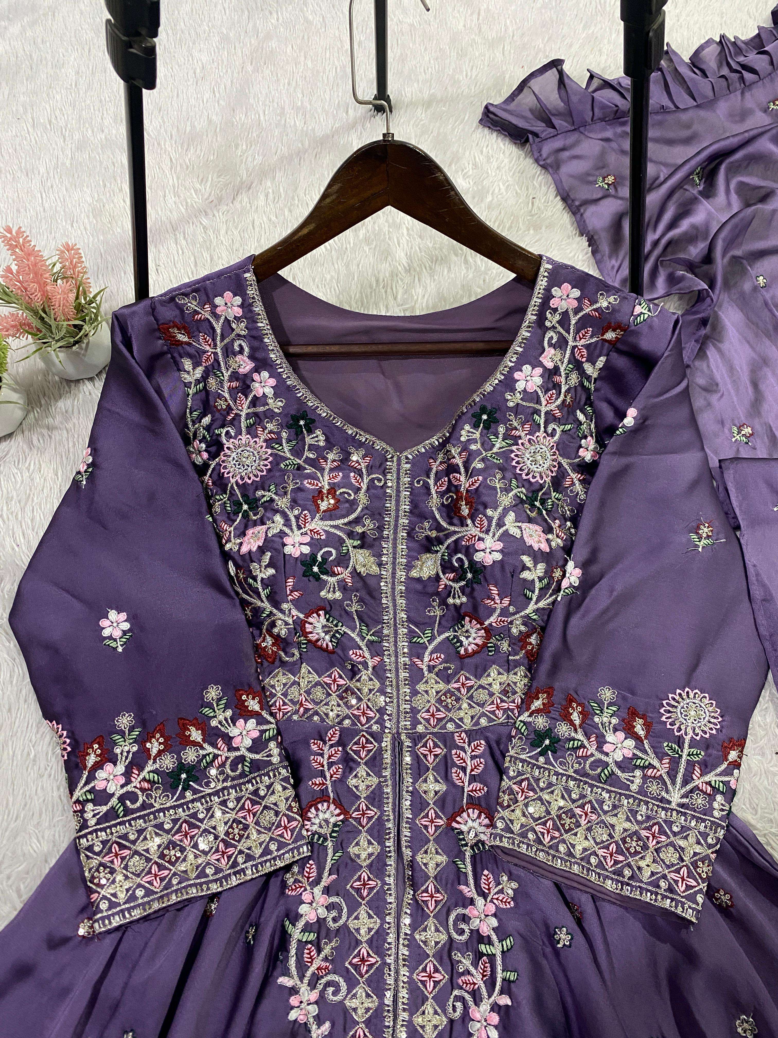 LG 2051 SILK WITH SEQUENCE EMBROIDERED DESIGNER PARTY WEAR LADIES DRESS