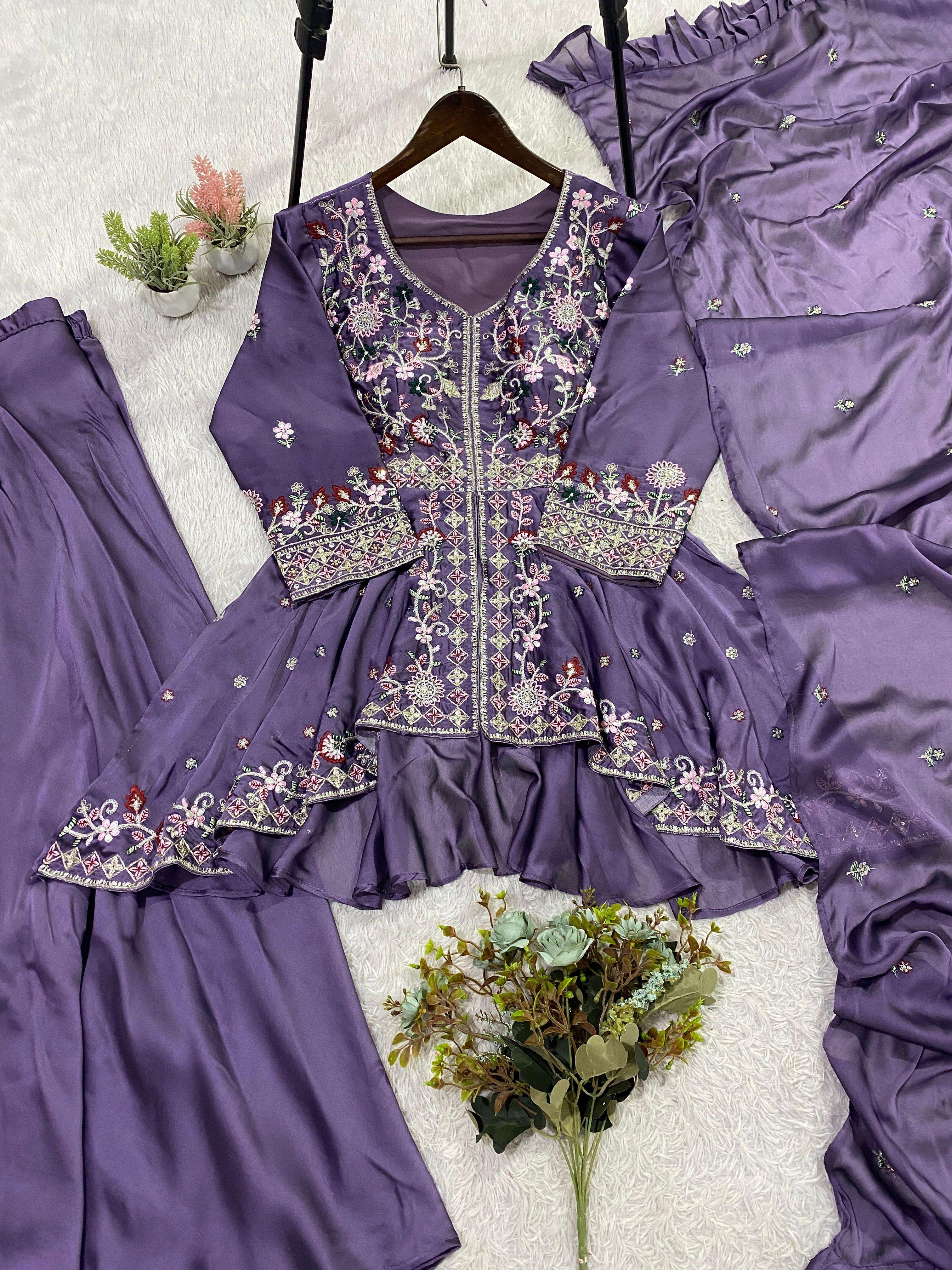 LG 2051 SILK WITH SEQUENCE EMBROIDERED DESIGNER PARTY WEAR LADIES DRESS