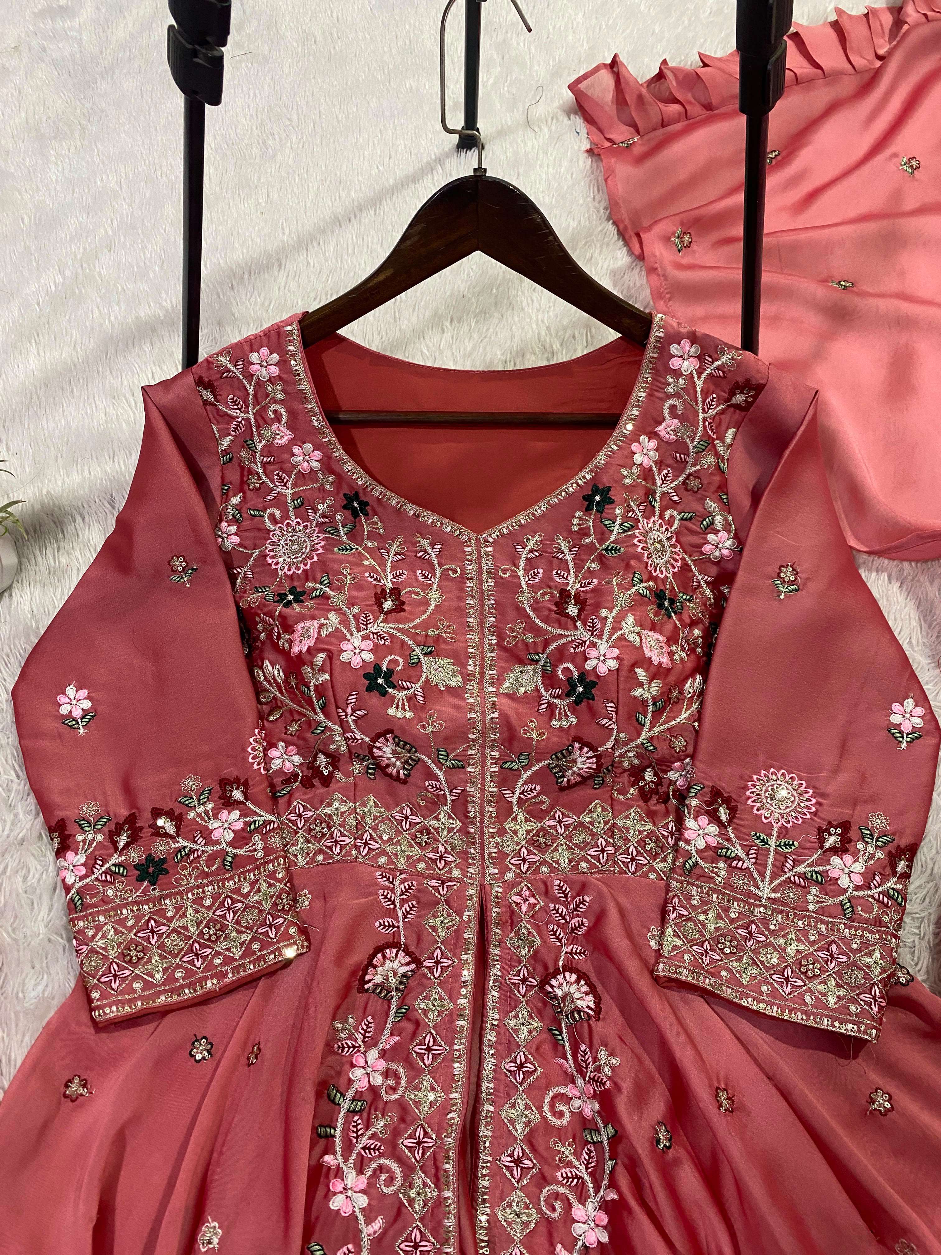LG 2051 SILK WITH SEQUENCE EMBROIDERED DESIGNER PARTY WEAR LADIES DRESS