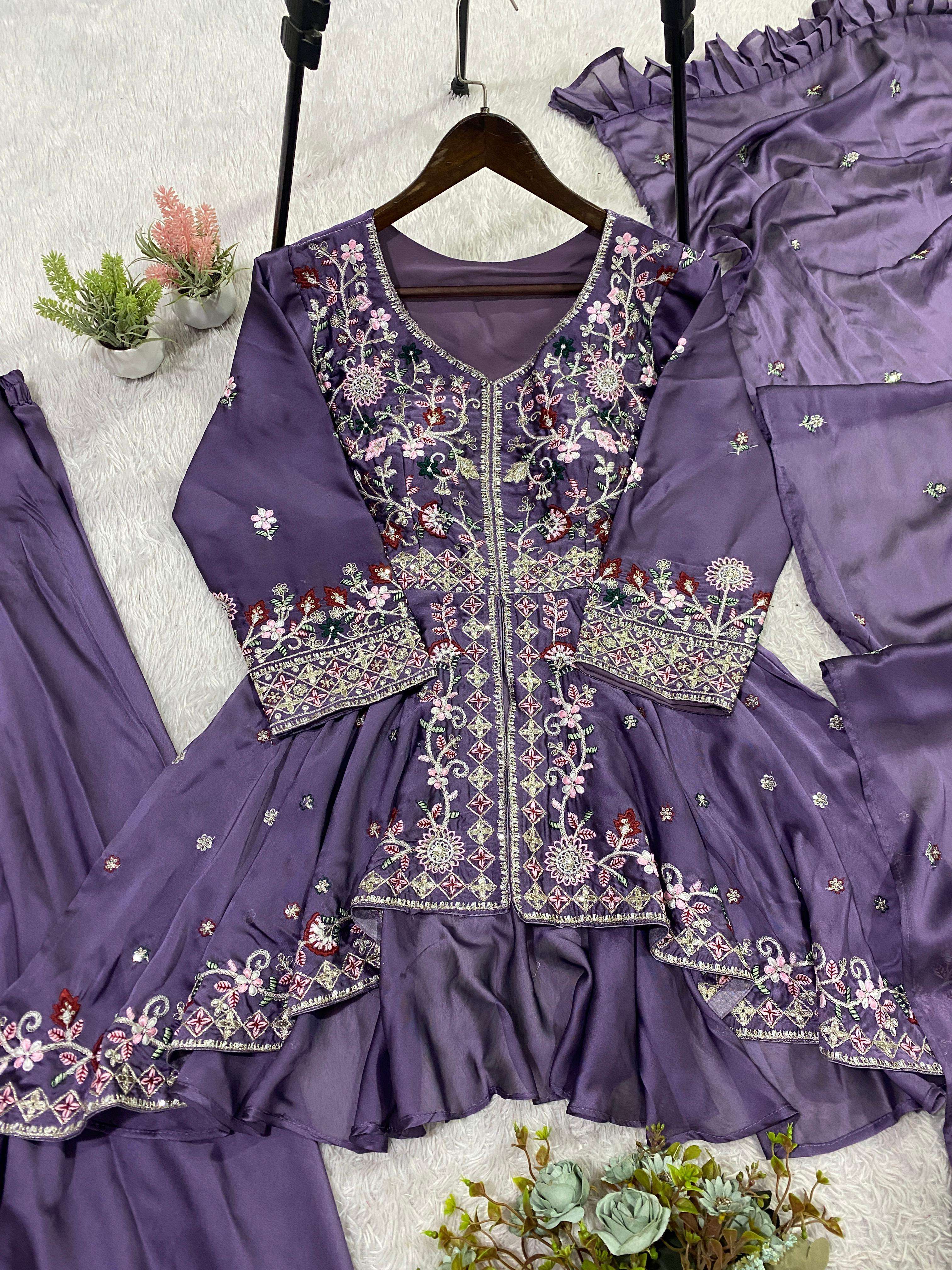 LG 2051 SILK WITH SEQUENCE EMBROIDERED DESIGNER PARTY WEAR LADIES DRESS