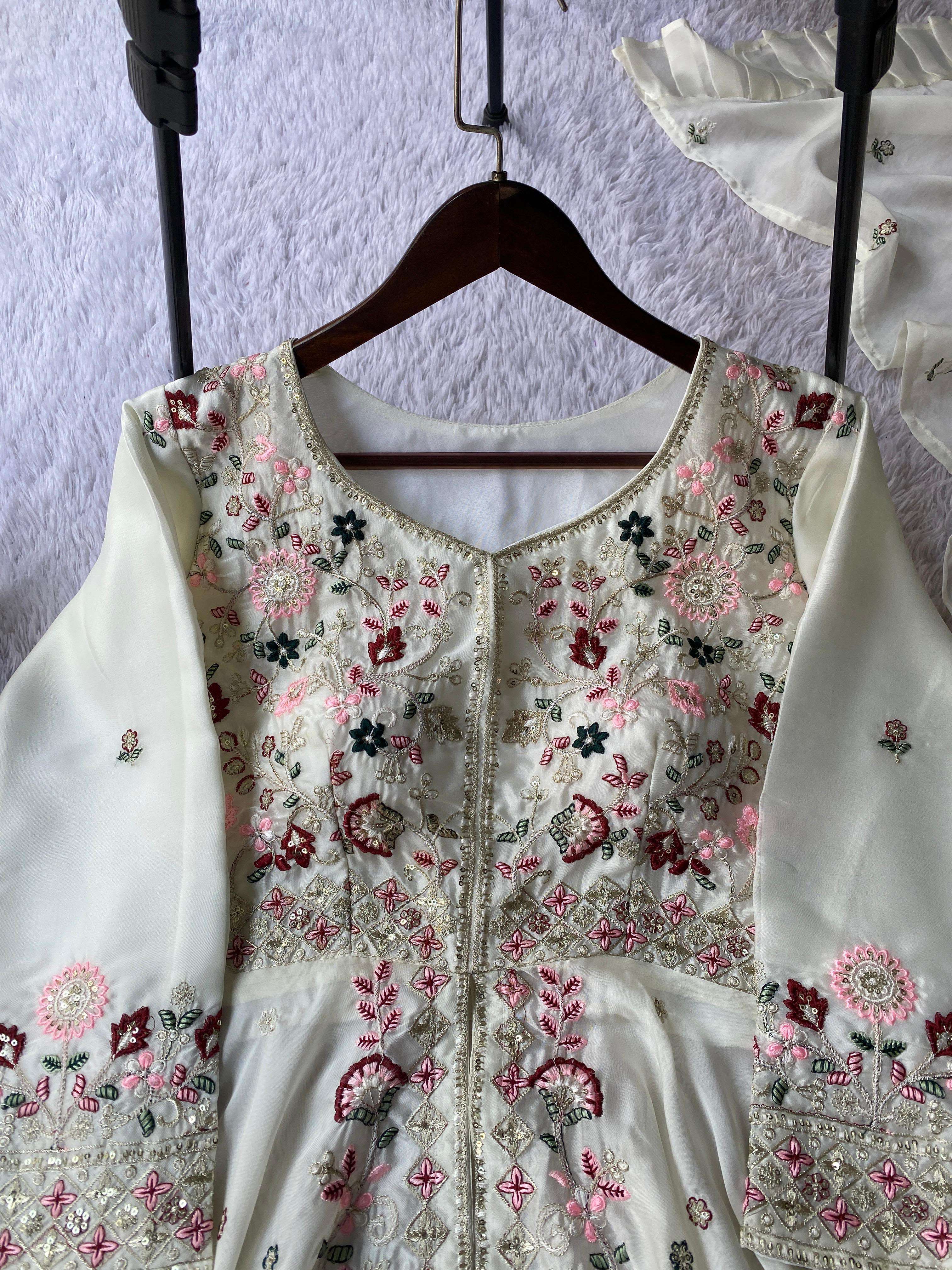 LG 2051 SILK WITH SEQUENCE EMBROIDERED DESIGNER PARTY WEAR LADIES DRESS