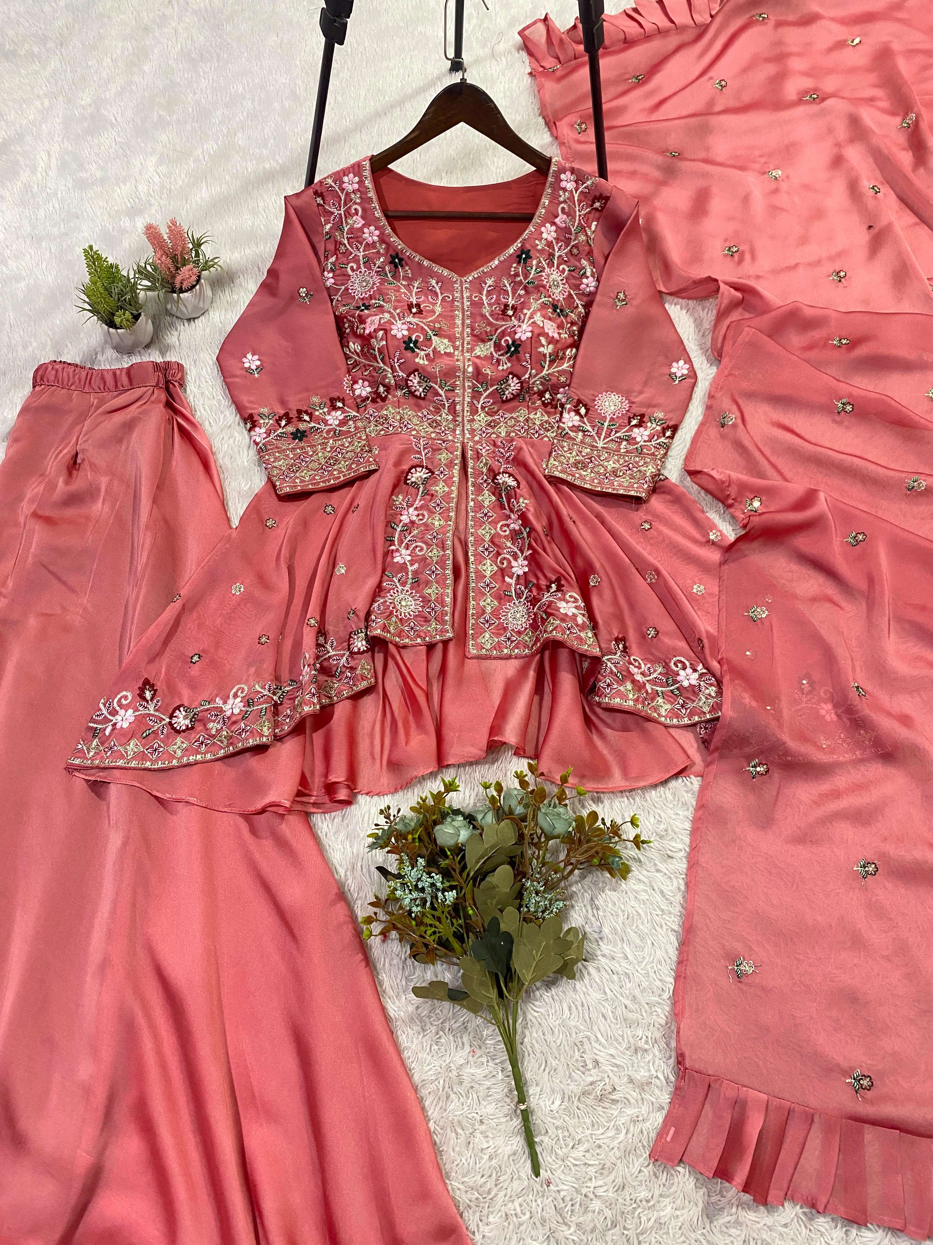 LG 2051 SILK WITH SEQUENCE EMBROIDERED DESIGNER PARTY WEAR LADIES DRESS