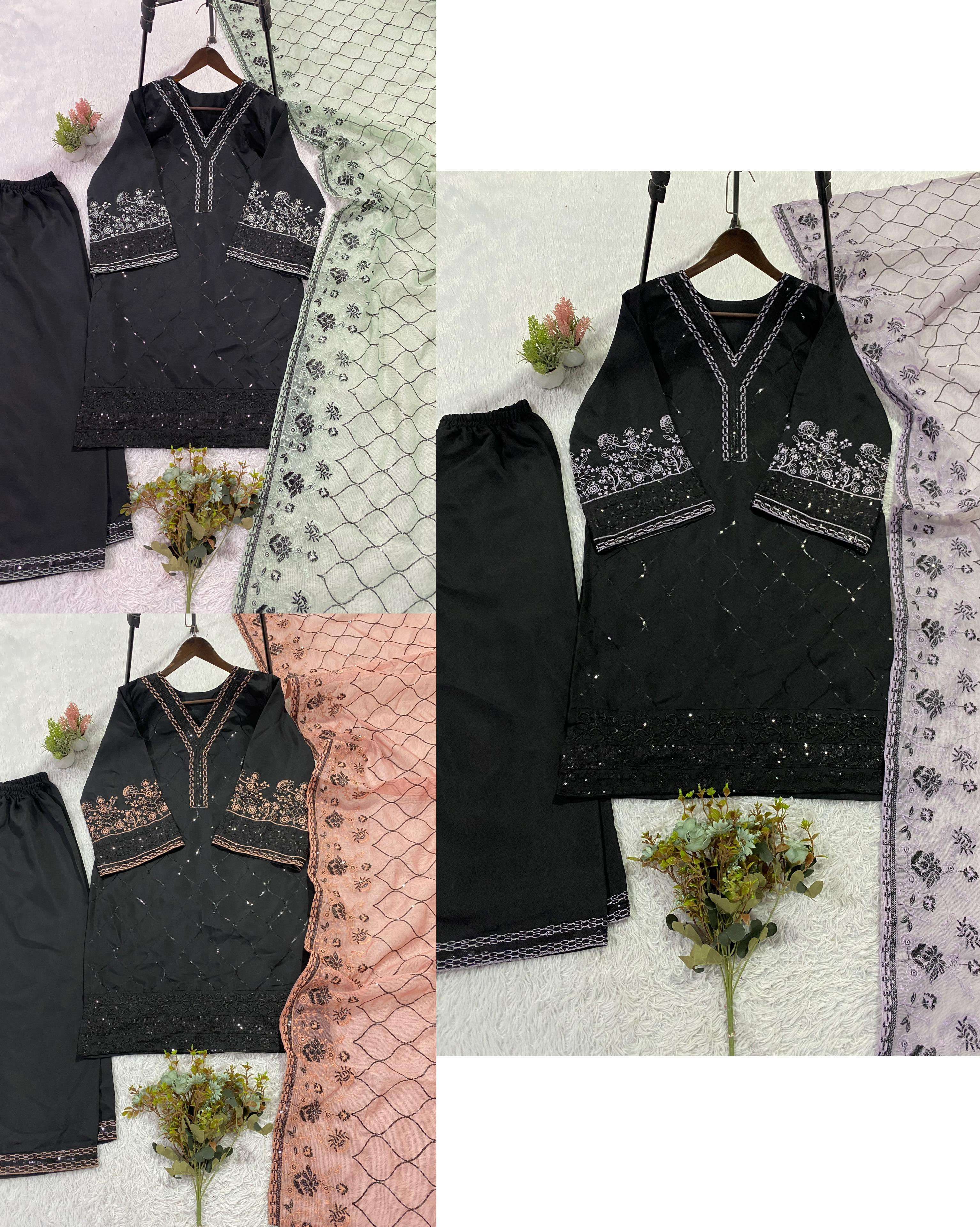 LG 2104 SILK DESIGNER WORK FESTIVE WEAR TOP PLAZZO AND DUPATTA SET 