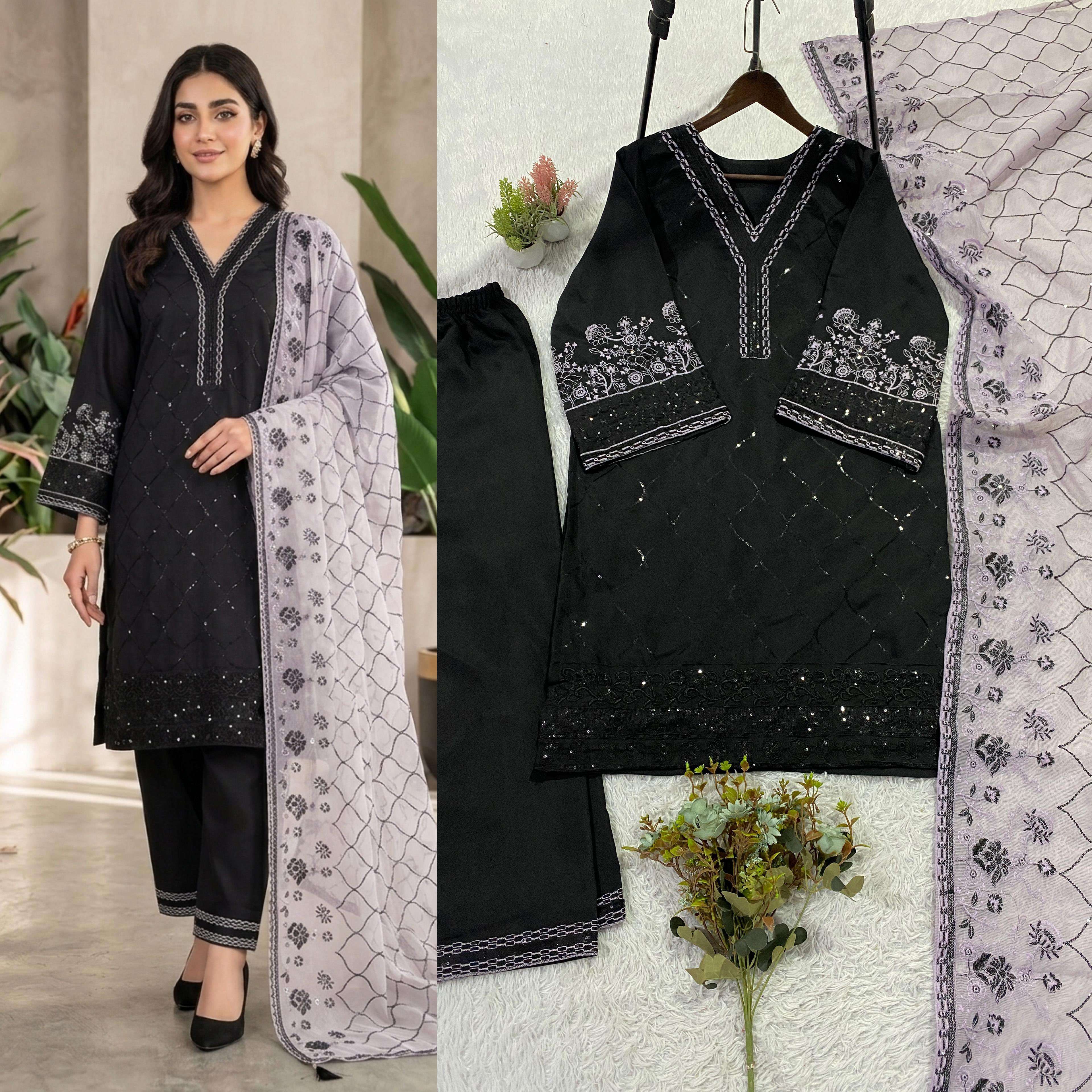 LG 2104 SILK DESIGNER WORK FESTIVE WEAR TOP PLAZZO AND DUPATTA SET 