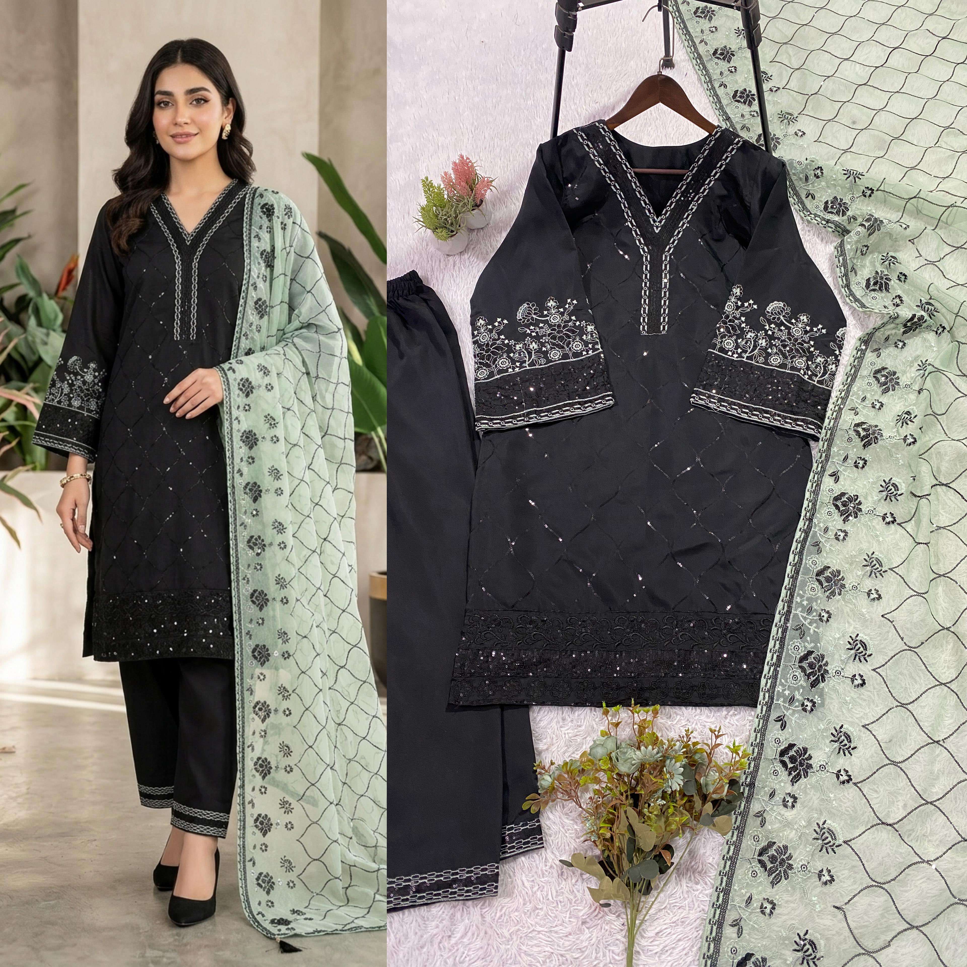 LG 2104 SILK DESIGNER WORK FESTIVE WEAR TOP PLAZZO AND DUPATTA SET 
