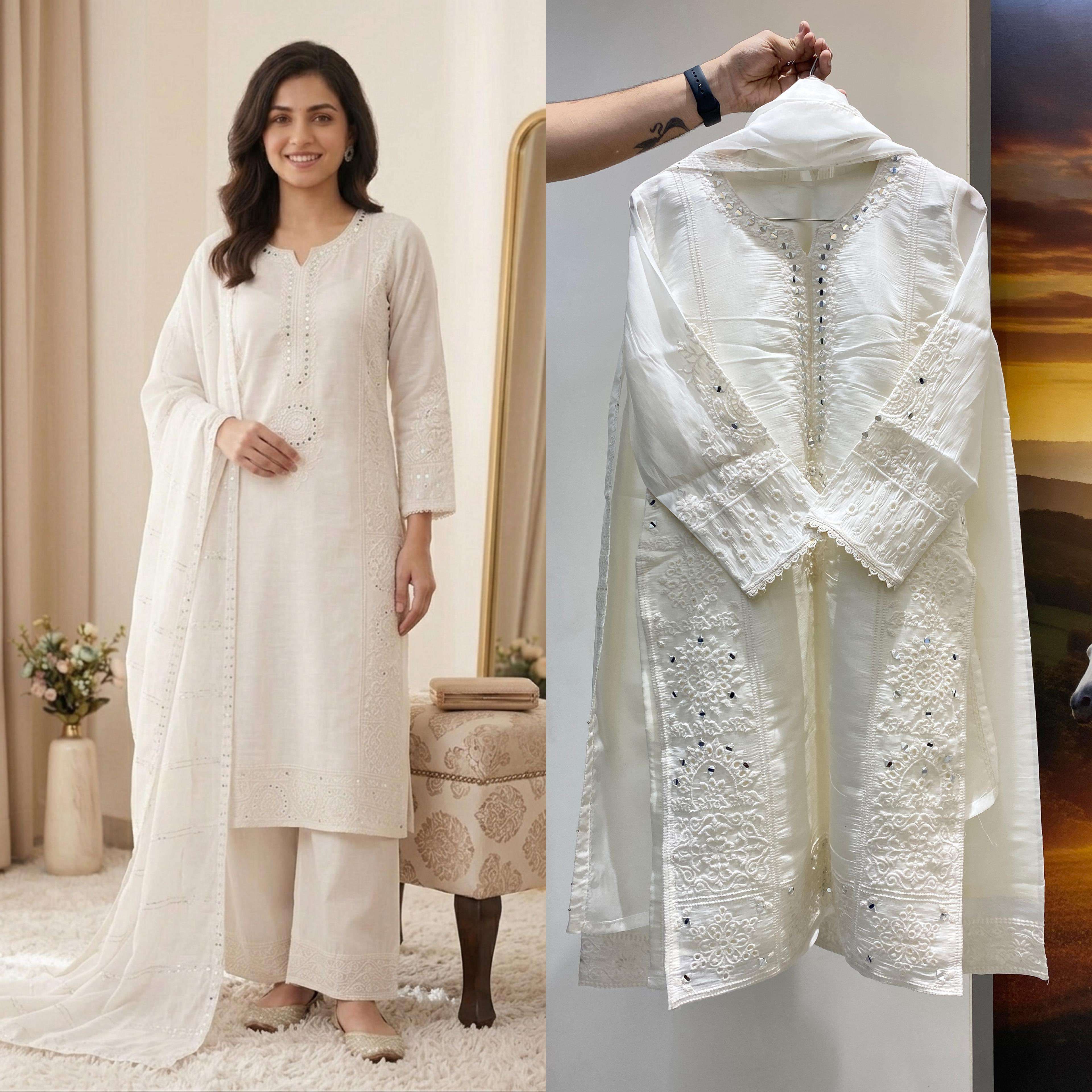 LG 2106 CHANDERI SILK BEAUTIFUL EMBROIDERY DESIGNER WORK READY MADE LADIES SUIT