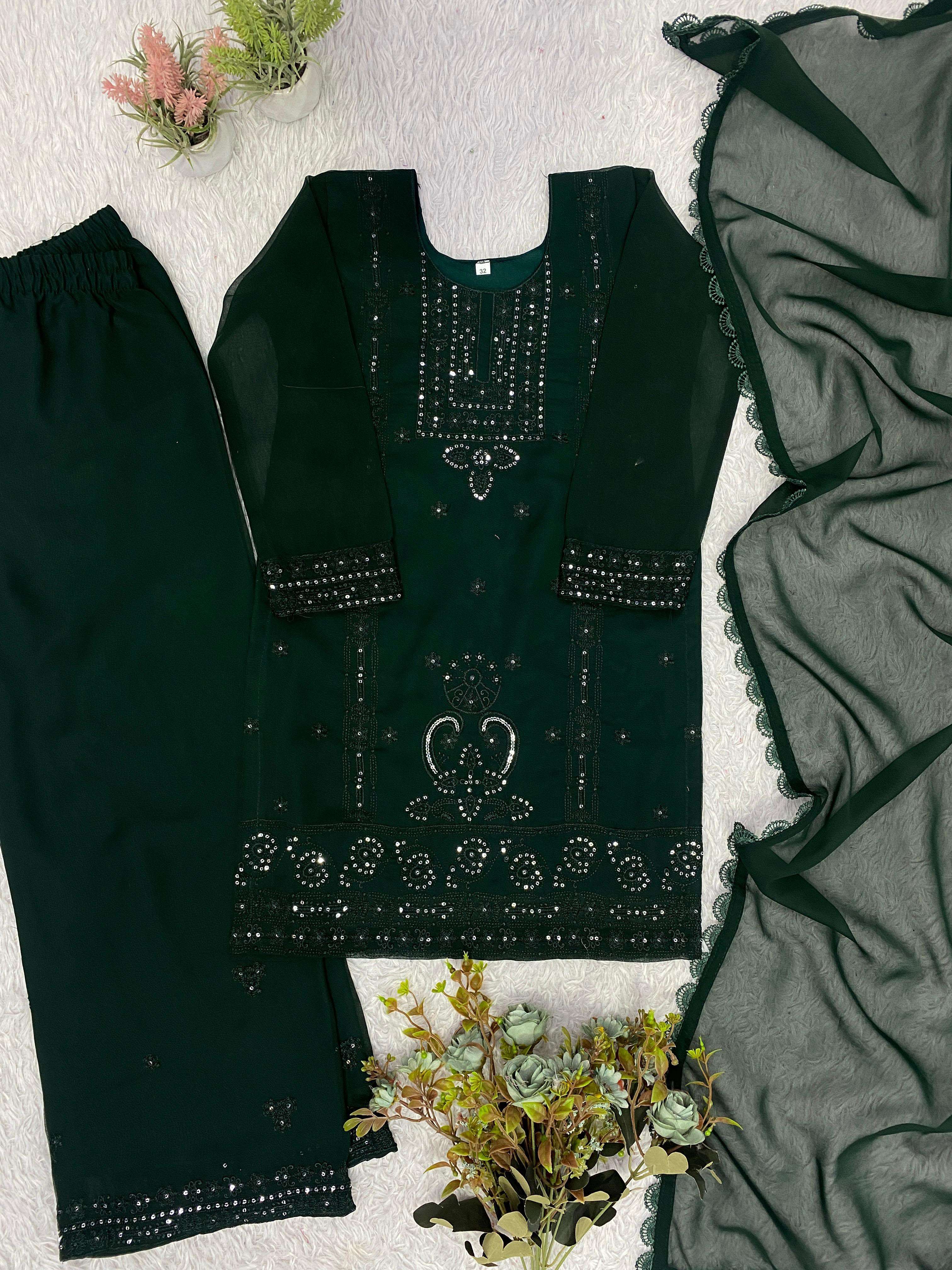 LG 2108 GEORGETTE SEQUENCE EMBROIDERY DESIGNER WORK FESTIVE WEAR MOTHER AND DAUGHTER COMBO SET COLLECTION 