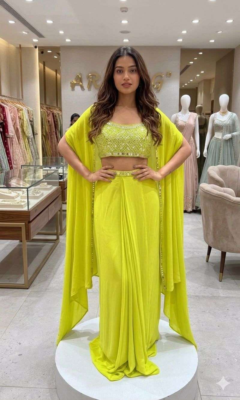 LG 2110 CREPE FABRIC BEAUTIFUL DESIGNER LOOK PARTY WEAR INDO WESTERN STYLE DRESS 