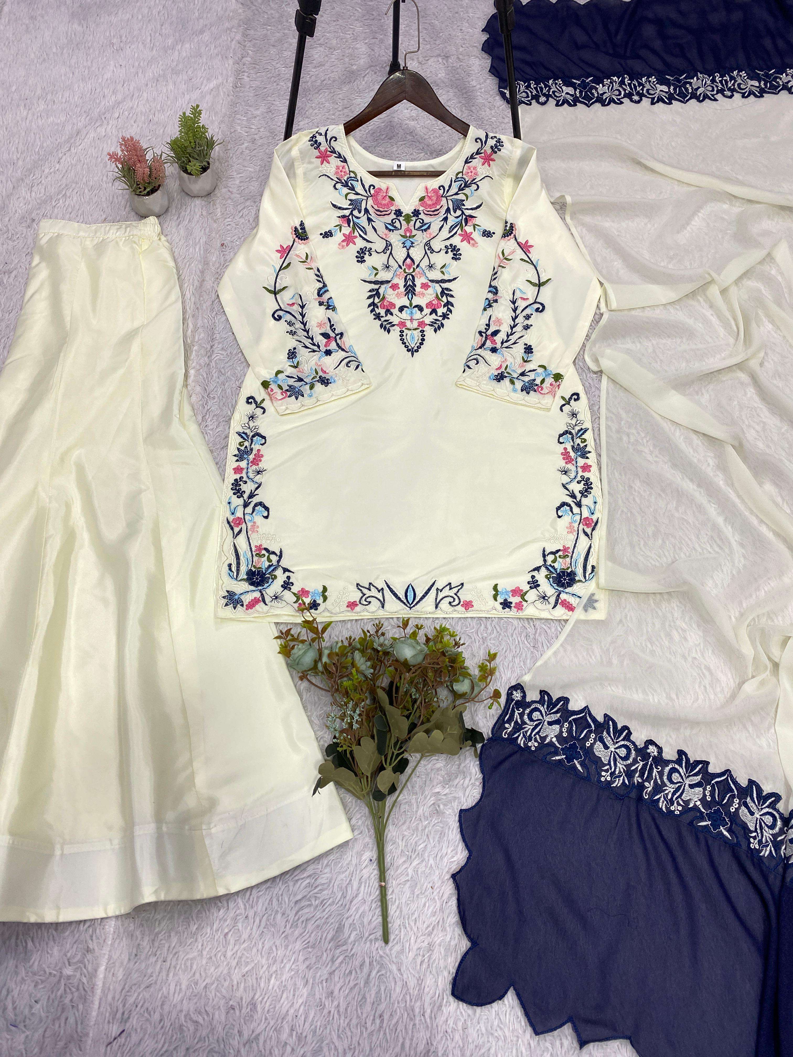LG 2113 SILK PREETY LOOK DESIGNER LADIES PARTY WEAR TOP PLAZZO AND DUPATTA SET 