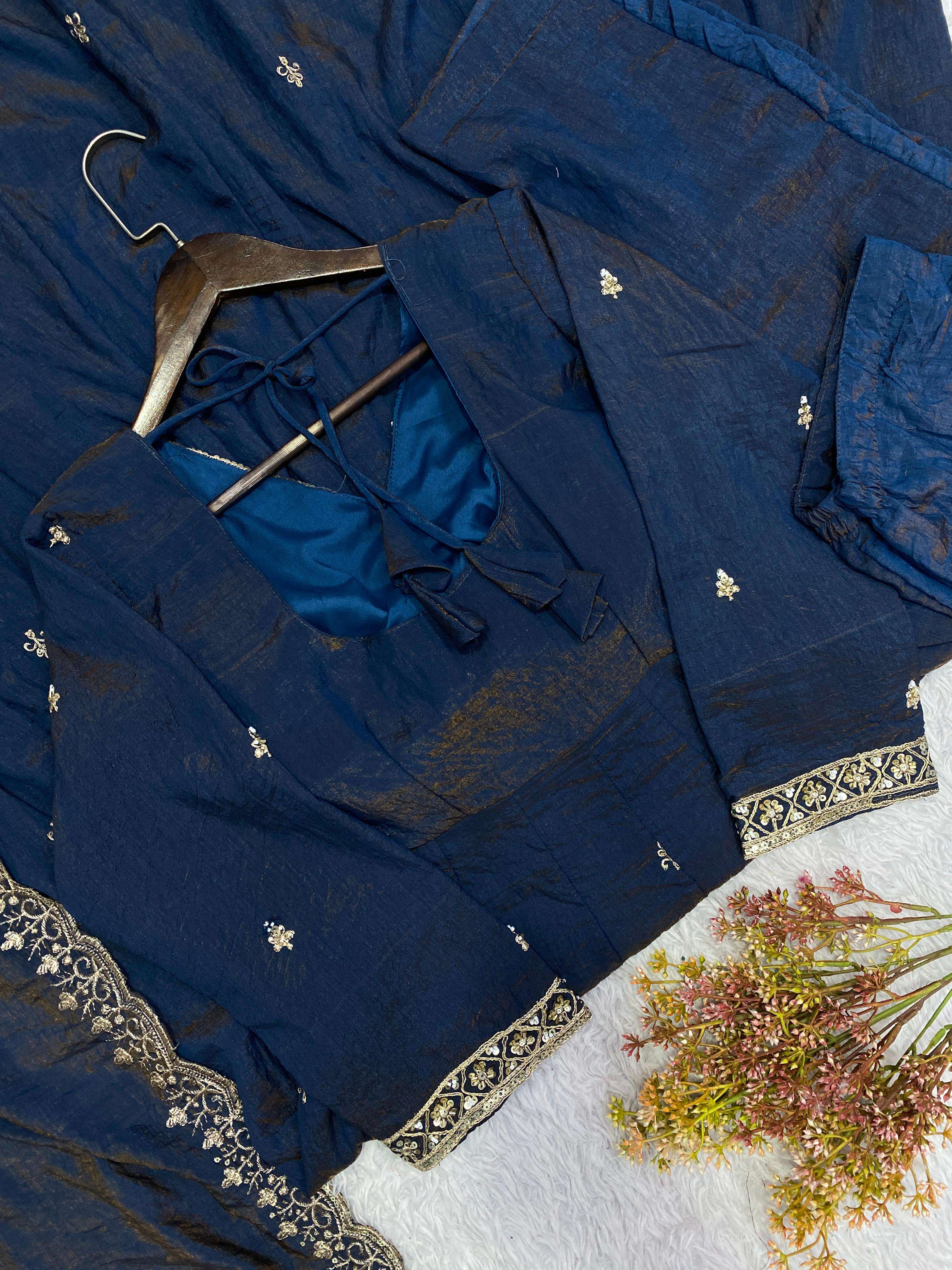 LM 19 SILK DESIGNER PARTY WEAR LADIES GOWN PANT WITH DUPATTA COMBO SET 