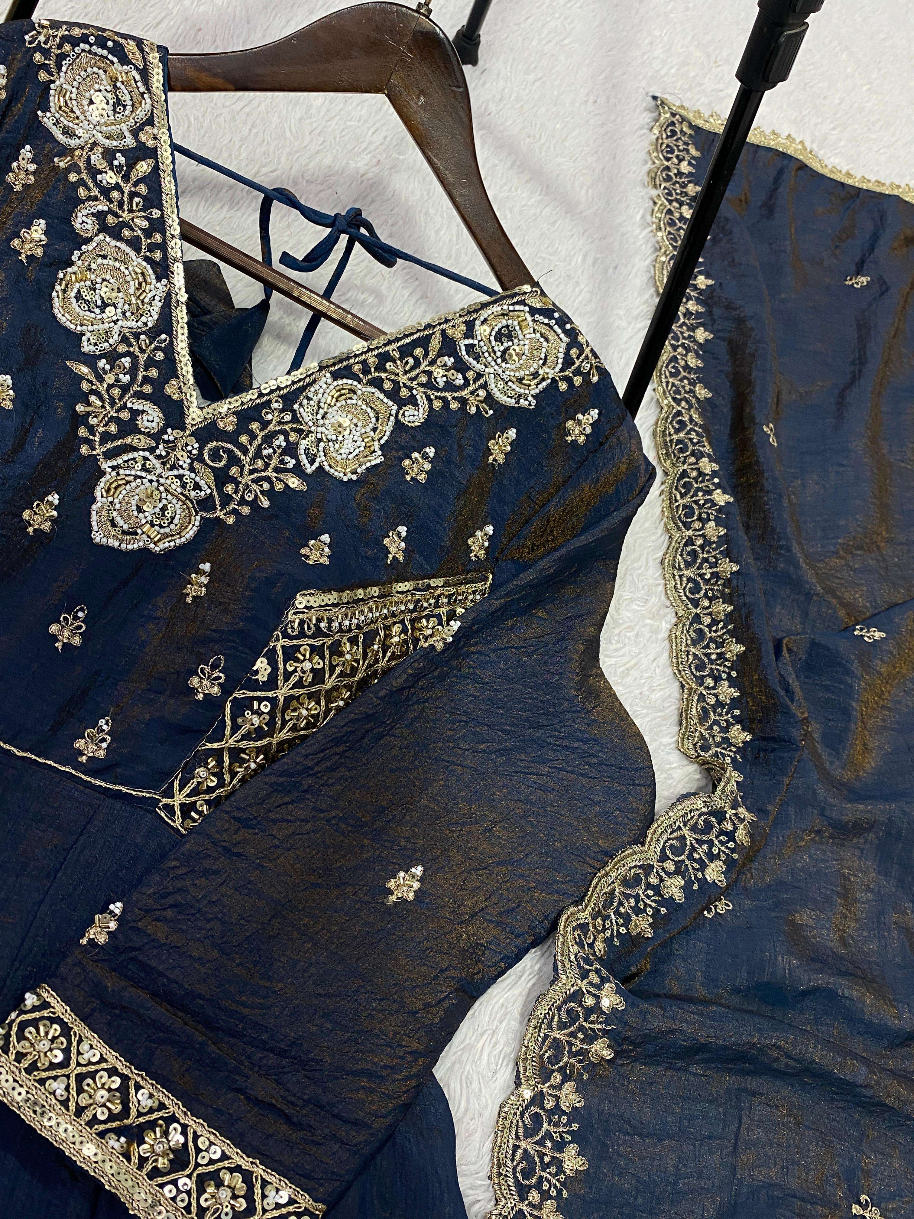 LM 19 SILK DESIGNER PARTY WEAR LADIES GOWN PANT WITH DUPATTA COMBO SET 