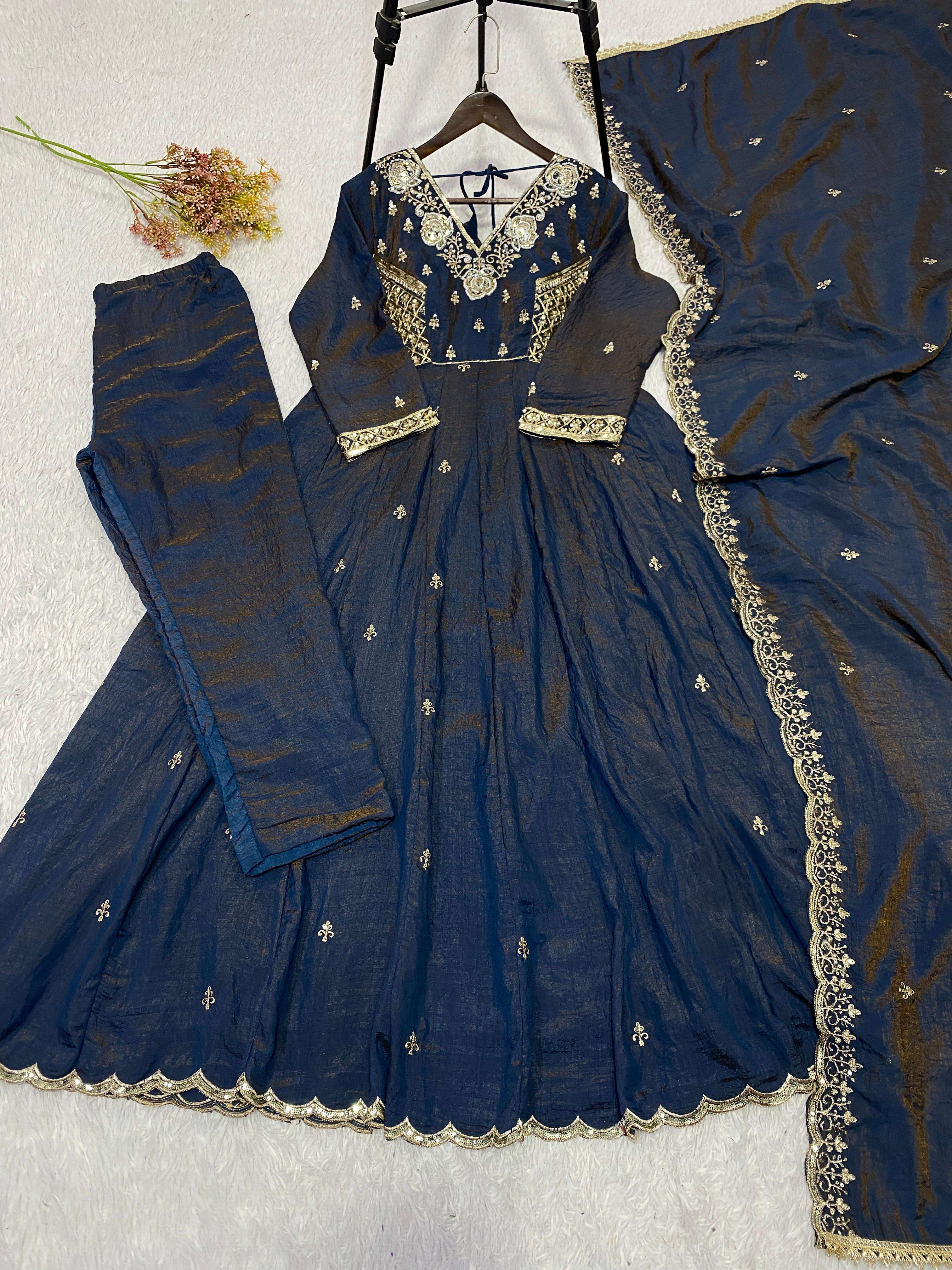 LM 19 SILK DESIGNER PARTY WEAR LADIES GOWN PANT WITH DUPATTA COMBO SET 