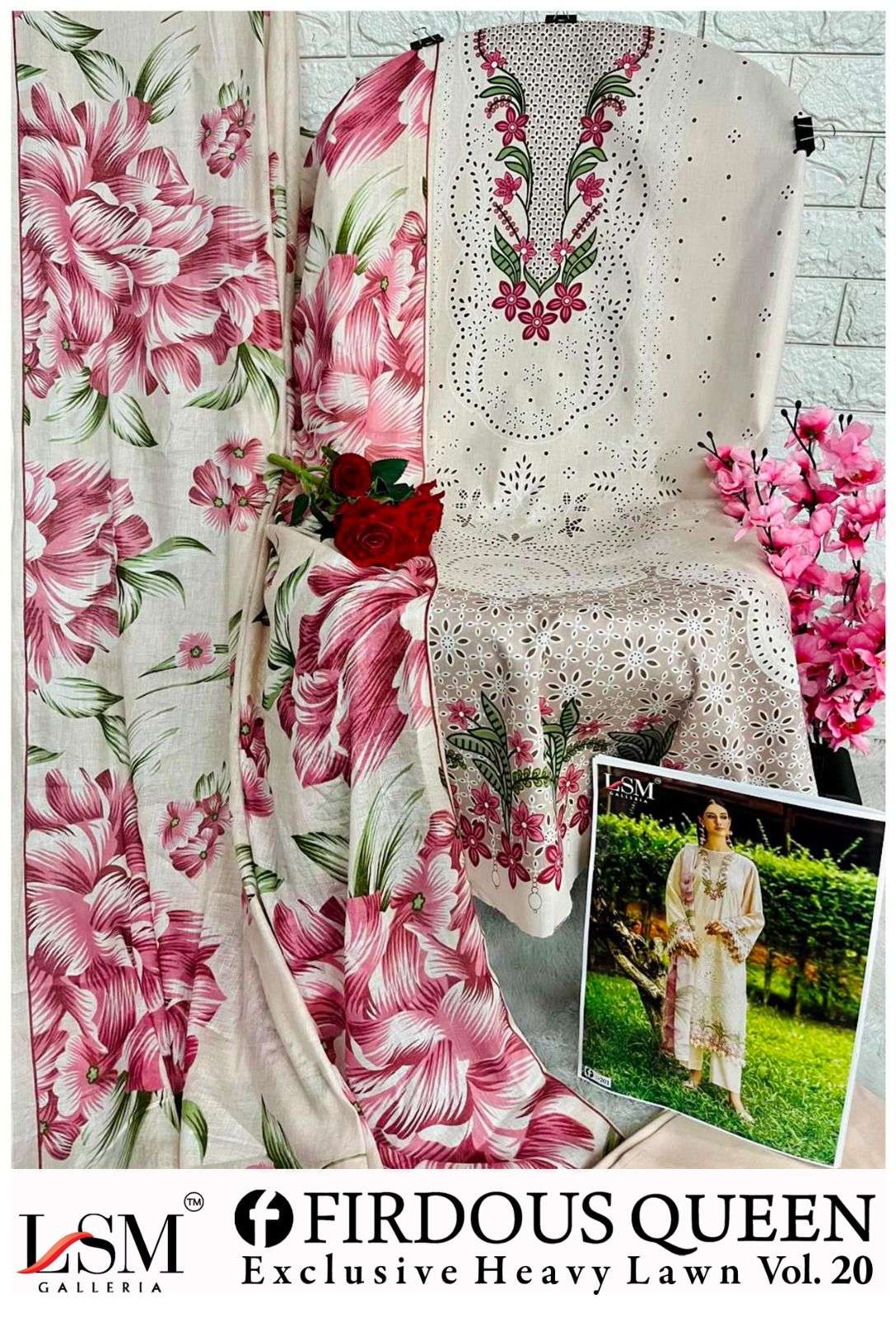LSM GALLERIA FIRDOUS QUEEN LAWN VOL 20 LAWN COTTON DIGITAL PRINTS SALWAR SUIT