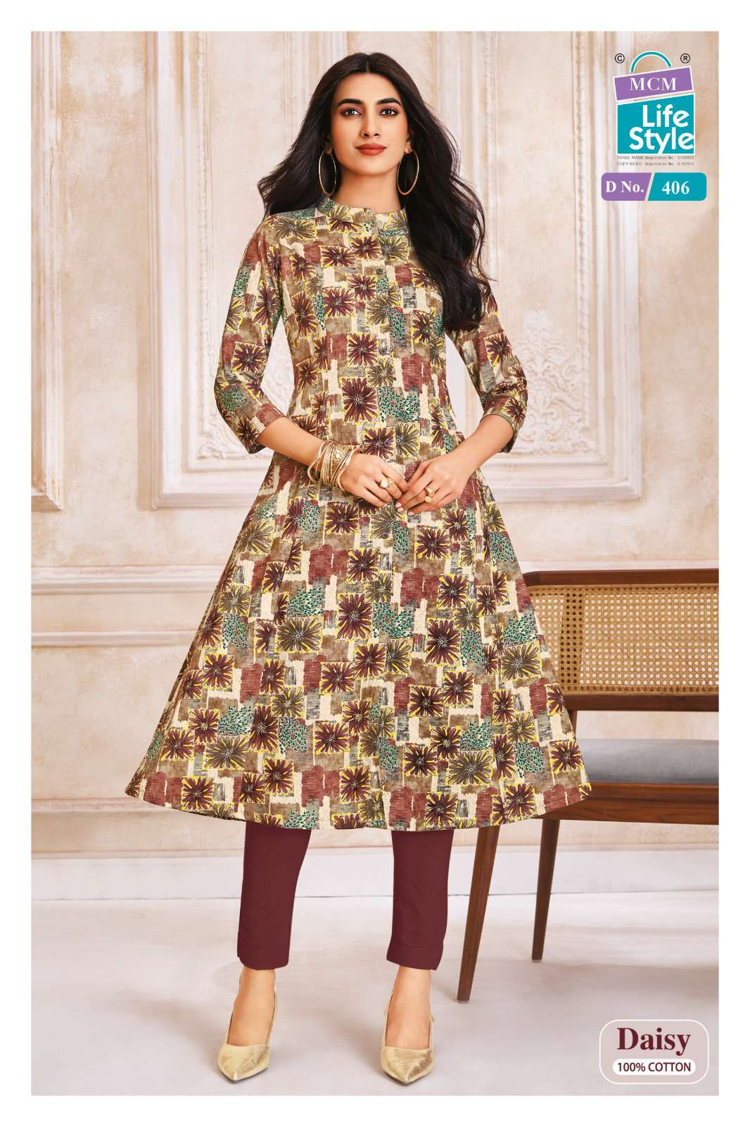 MCM LIFESTYLE DAISY VOL 4 FANCY A LINE CUT PATTERN LADIES KURTI 