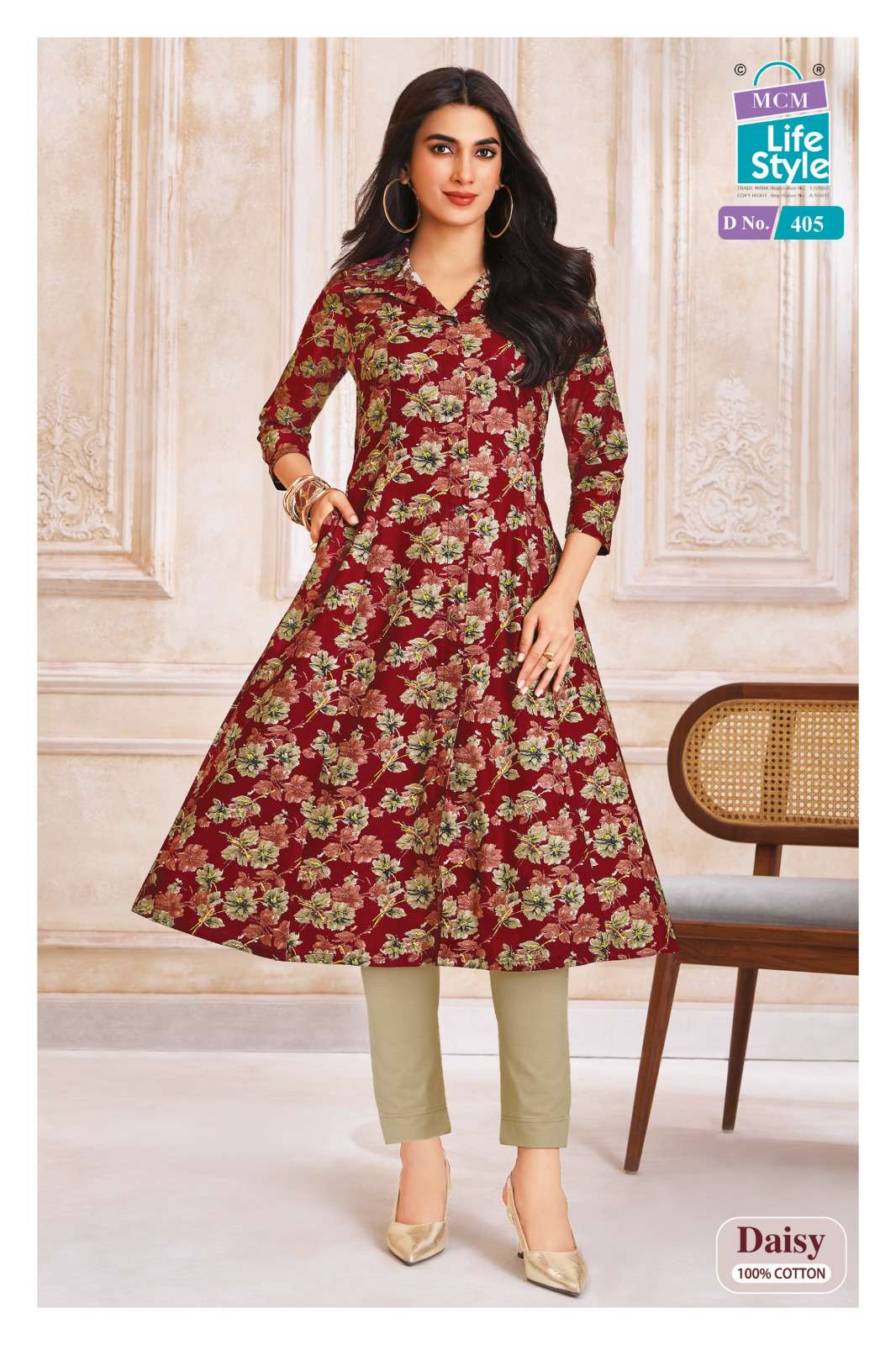 MCM LIFESTYLE DAISY VOL 4 FANCY A LINE CUT PATTERN LADIES KURTI 