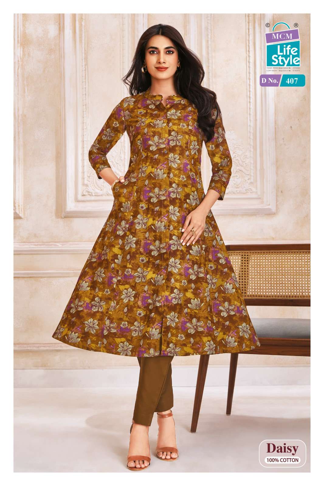 MCM LIFESTYLE DAISY VOL 4 FANCY A LINE CUT PATTERN LADIES KURTI 