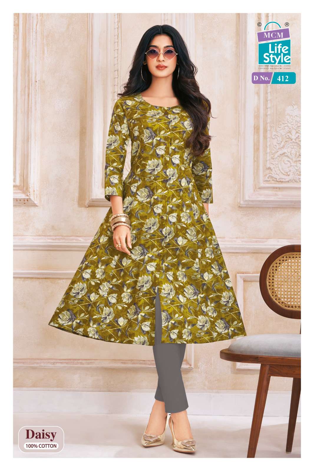 MCM LIFESTYLE DAISY VOL 4 FANCY A LINE CUT PATTERN LADIES KURTI 