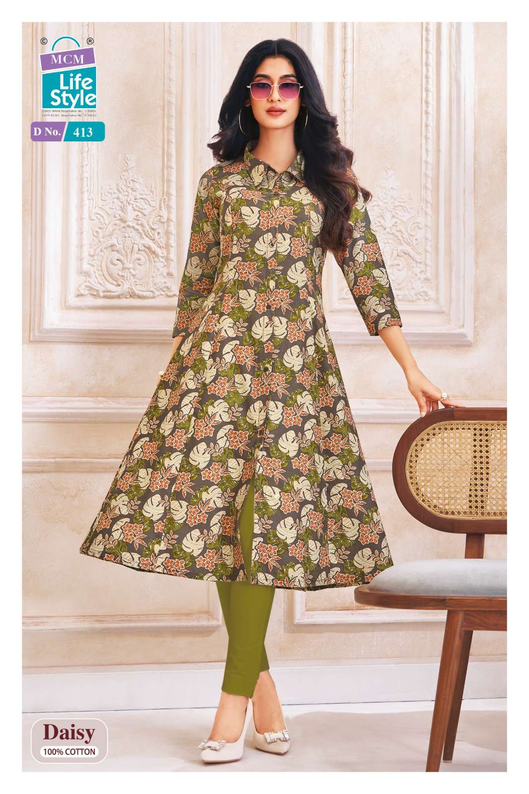 MCM LIFESTYLE DAISY VOL 4 FANCY A LINE CUT PATTERN LADIES KURTI 