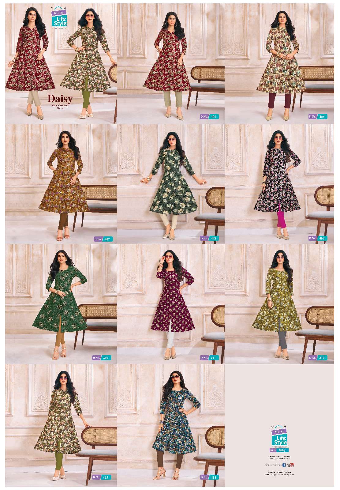MCM LIFESTYLE DAISY VOL 4 FANCY A LINE CUT PATTERN LADIES KURTI 