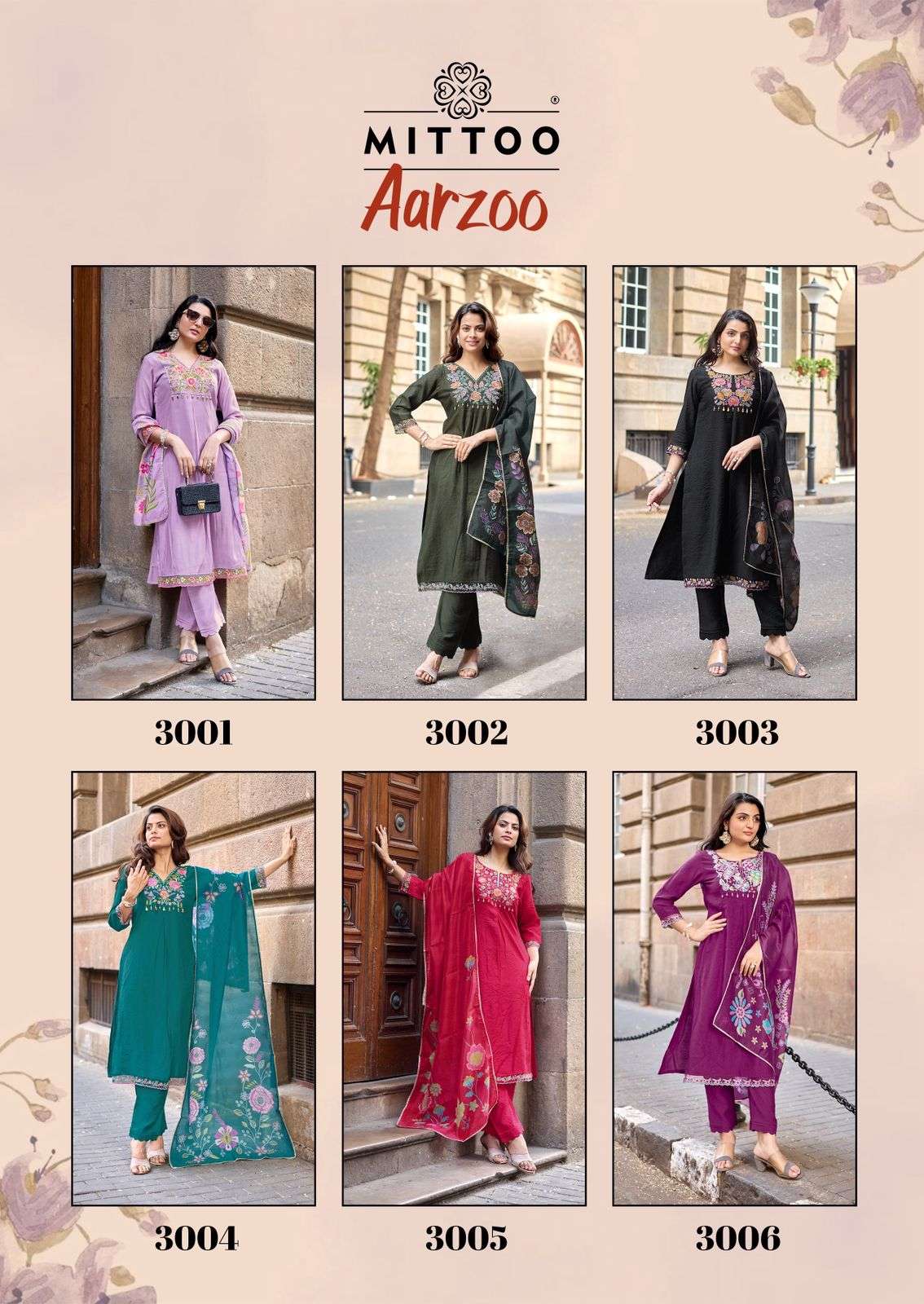 MITTOO AARZOO VISCOSE SILK PREETY LOOK DESIGNER LADIES 3PCS SET COLLECTION 