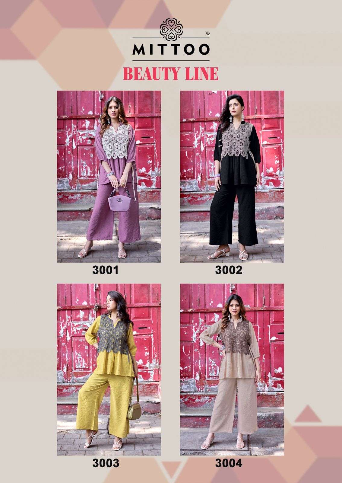 MITTOO BEAUTY LINE VISCOSE FANCY LOOKS TOP WITH KOTI AND BOTTOM SET