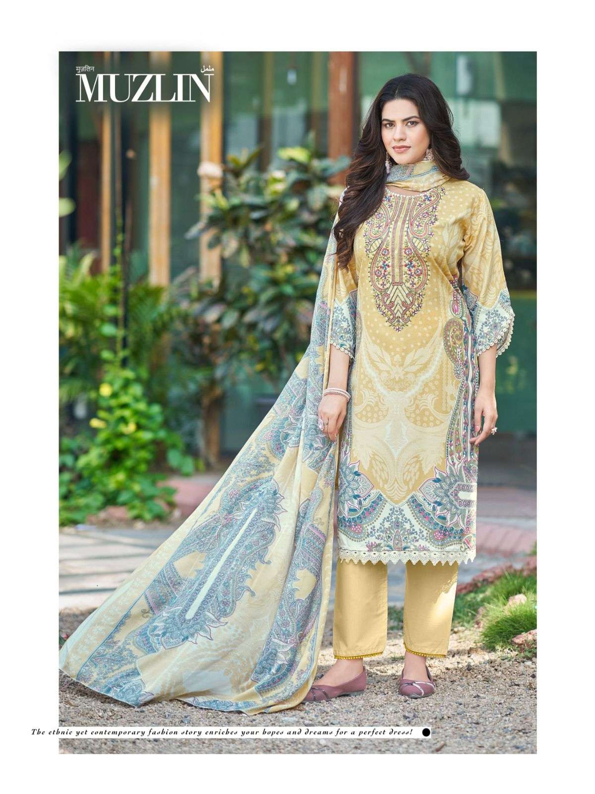 MIZAJ MUZLIN VOL 3 COTTON DIGITAL PRINT WITH WORK SUIT