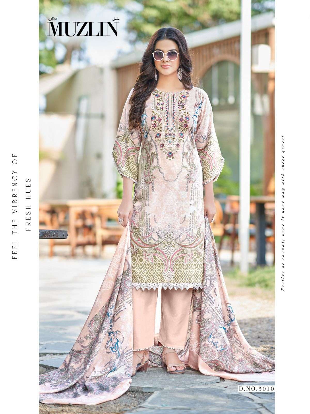 MIZAJ MUZLIN VOL 3 COTTON DIGITAL PRINT WITH WORK SUIT