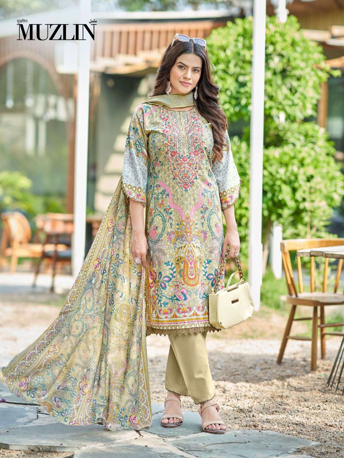 MIZAJ MUZLIN VOL 3 COTTON DIGITAL PRINT WITH WORK SUIT