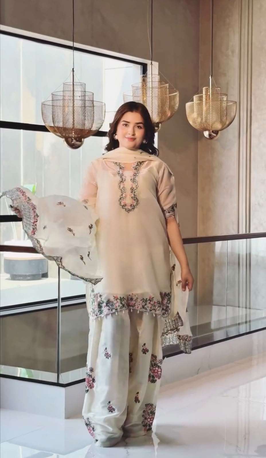 PD 1152 SILK DESIGNER PARTY WEAR LADIES TOP FARSHI PLAZZO AND DUPATTA SET 