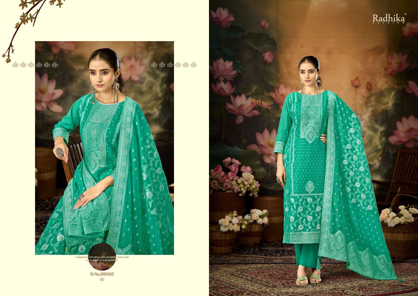 RADHIKA FASHION AZARA BANARASHI ADAH VOL 12 COTTON JACQUARD DESIGNER WORK SUIT