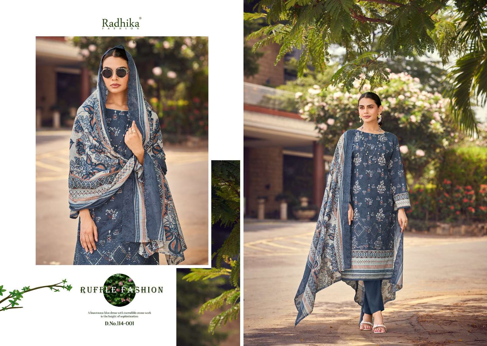 RADHIKA FASHION AZARA COCO LAWN COTTON DIGITAL PRINT WITH FANCY WORK SUIT