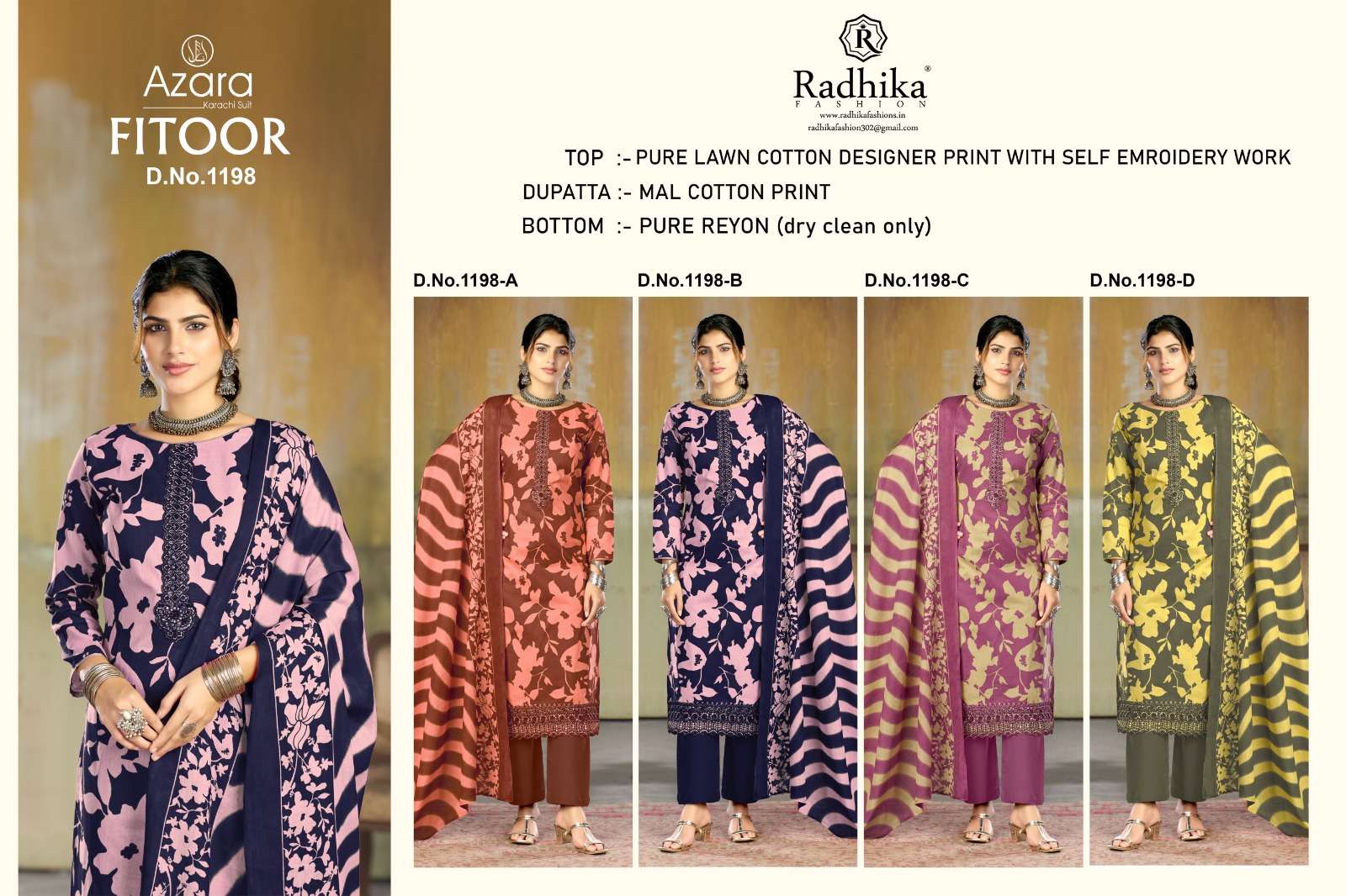 RADHIKA FASHION AZARA FITOOR LAWN COTTON DIGITAL PRINT WITH FANCY WORK SUIT