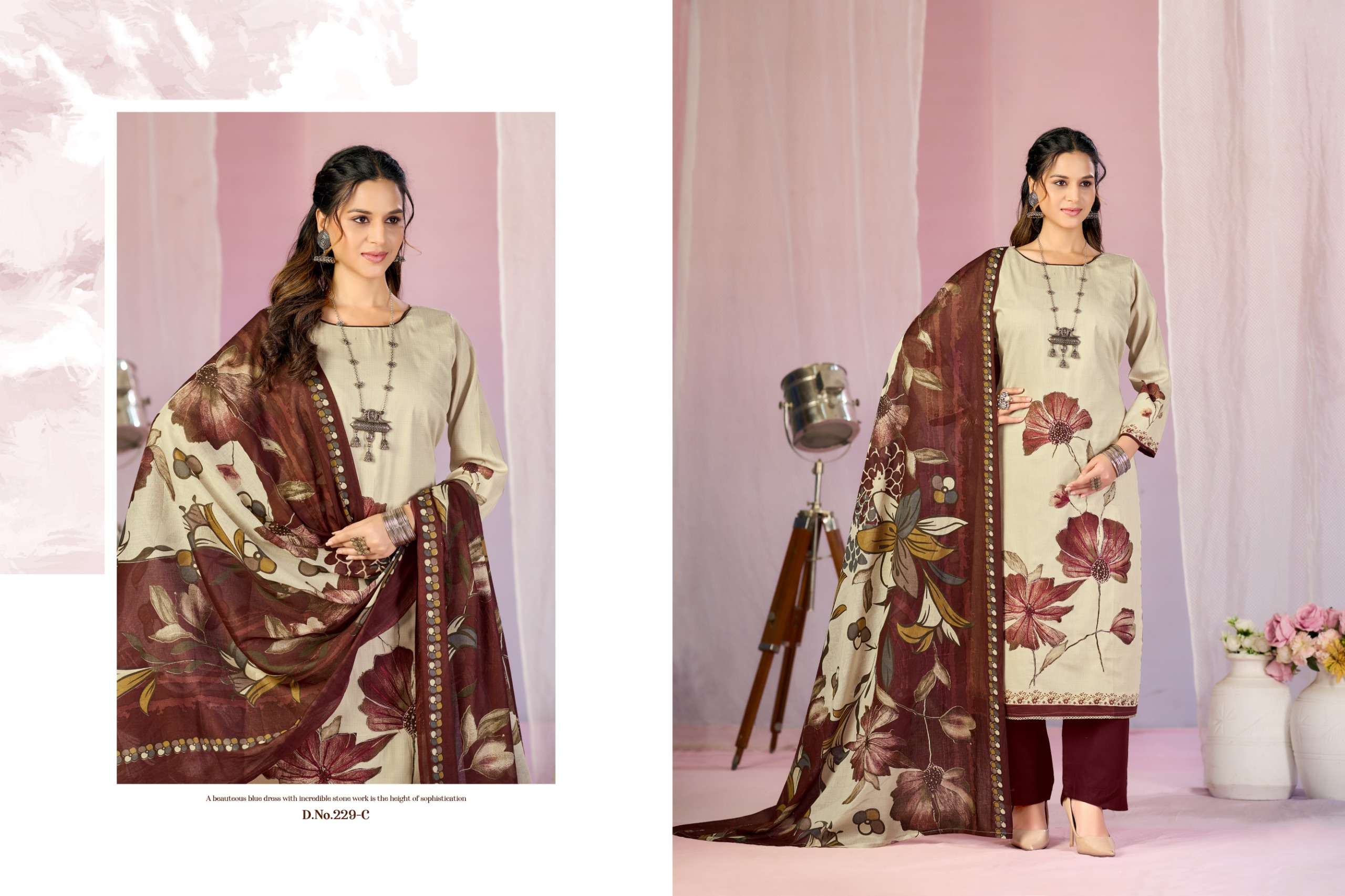 RADHIKA FASHION AZARA KAYKA D NO 1229 COTTON PRINT WITH FANCY WORK SUIT