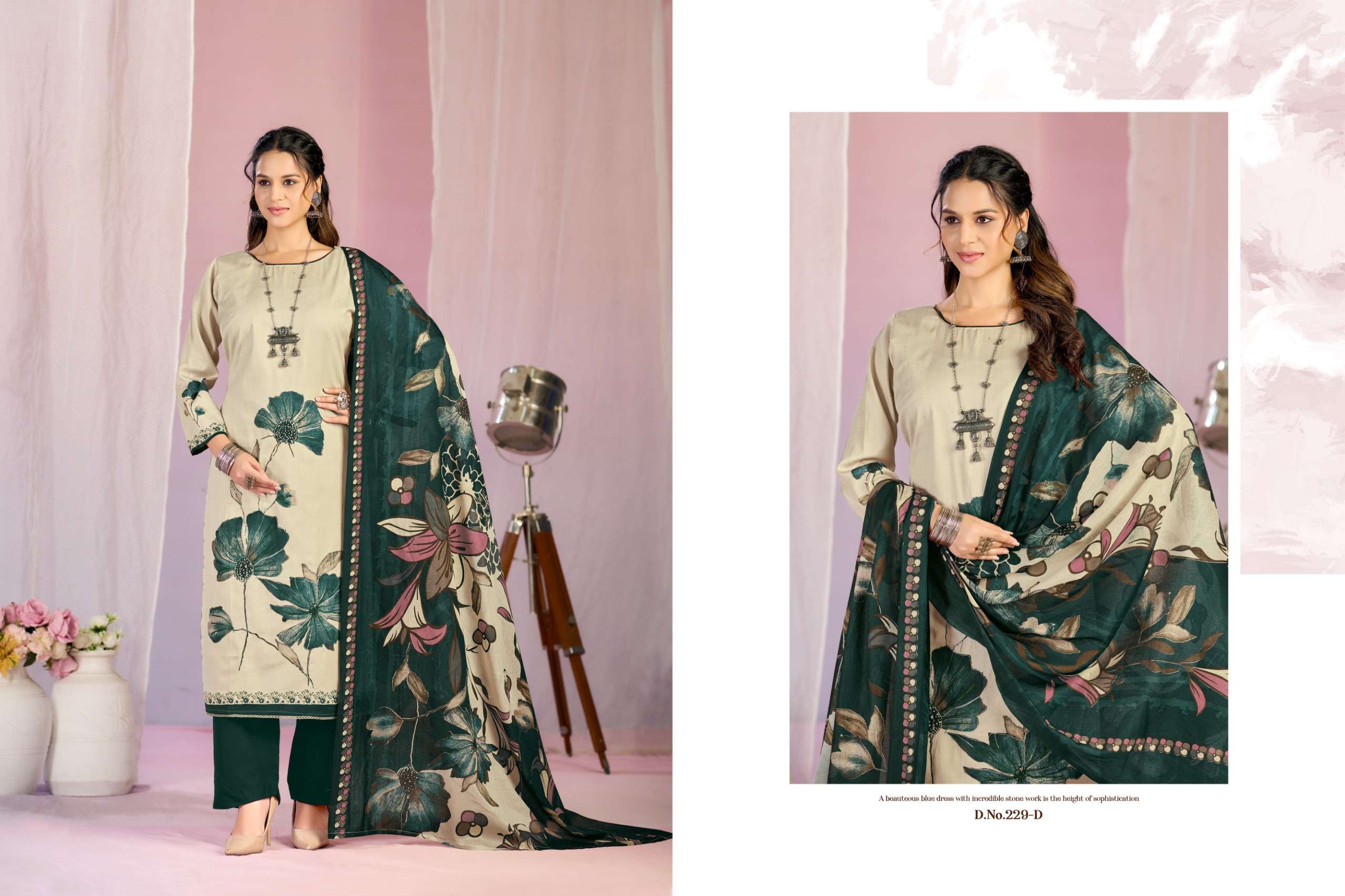 RADHIKA FASHION AZARA KAYKA D NO 1229 COTTON PRINT WITH FANCY WORK SUIT