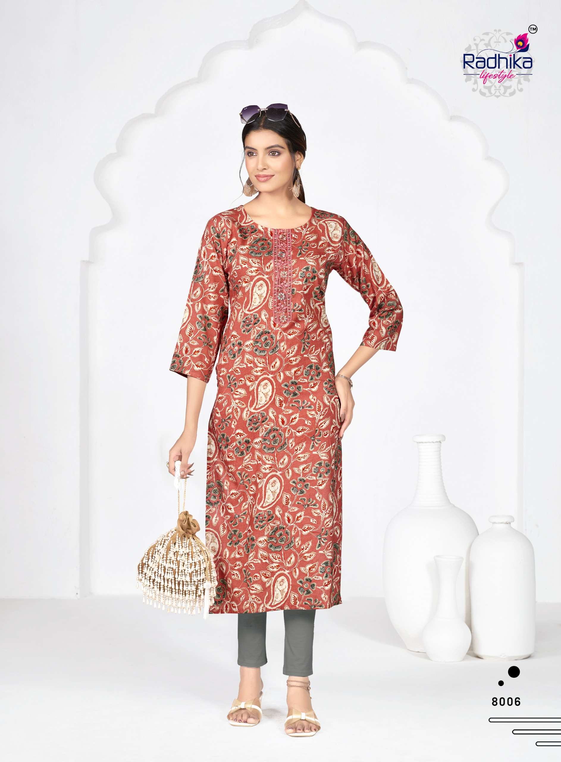 RADHIKA LIFESTYLE ALISHA VOL 8 RAYON PRINT FANCY WEAR LADIES KURTI 