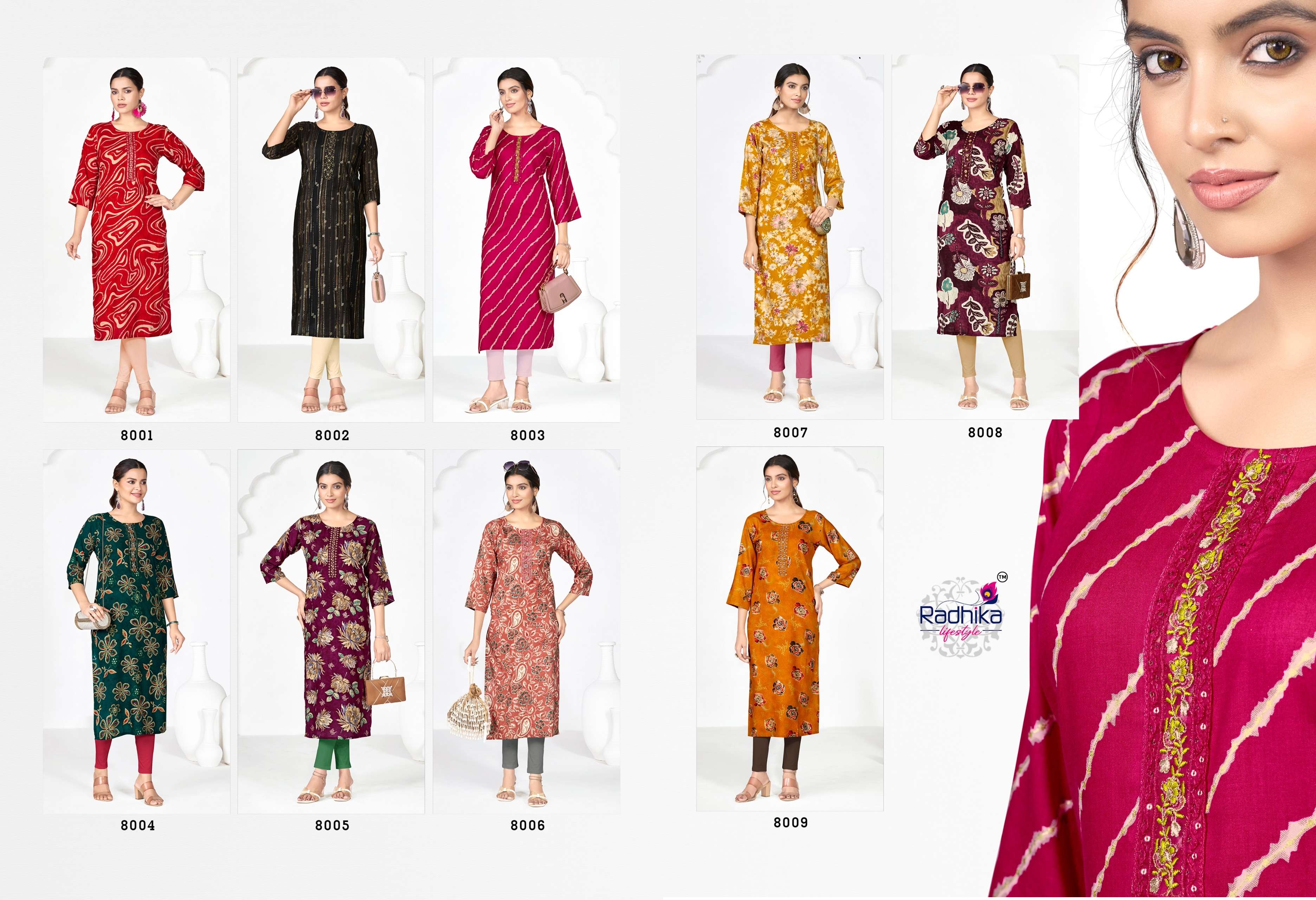 RADHIKA LIFESTYLE ALISHA VOL 8 RAYON PRINT FANCY WEAR LADIES KURTI 