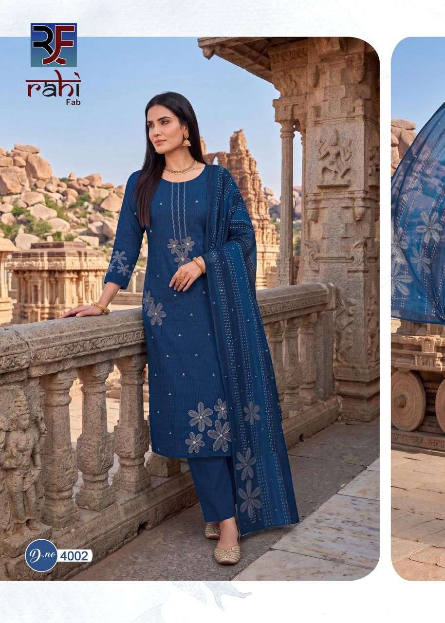RAHI FAB RISING SILVER VOL 4 COTTON FANCY PRINTED WITH WORK SUIT